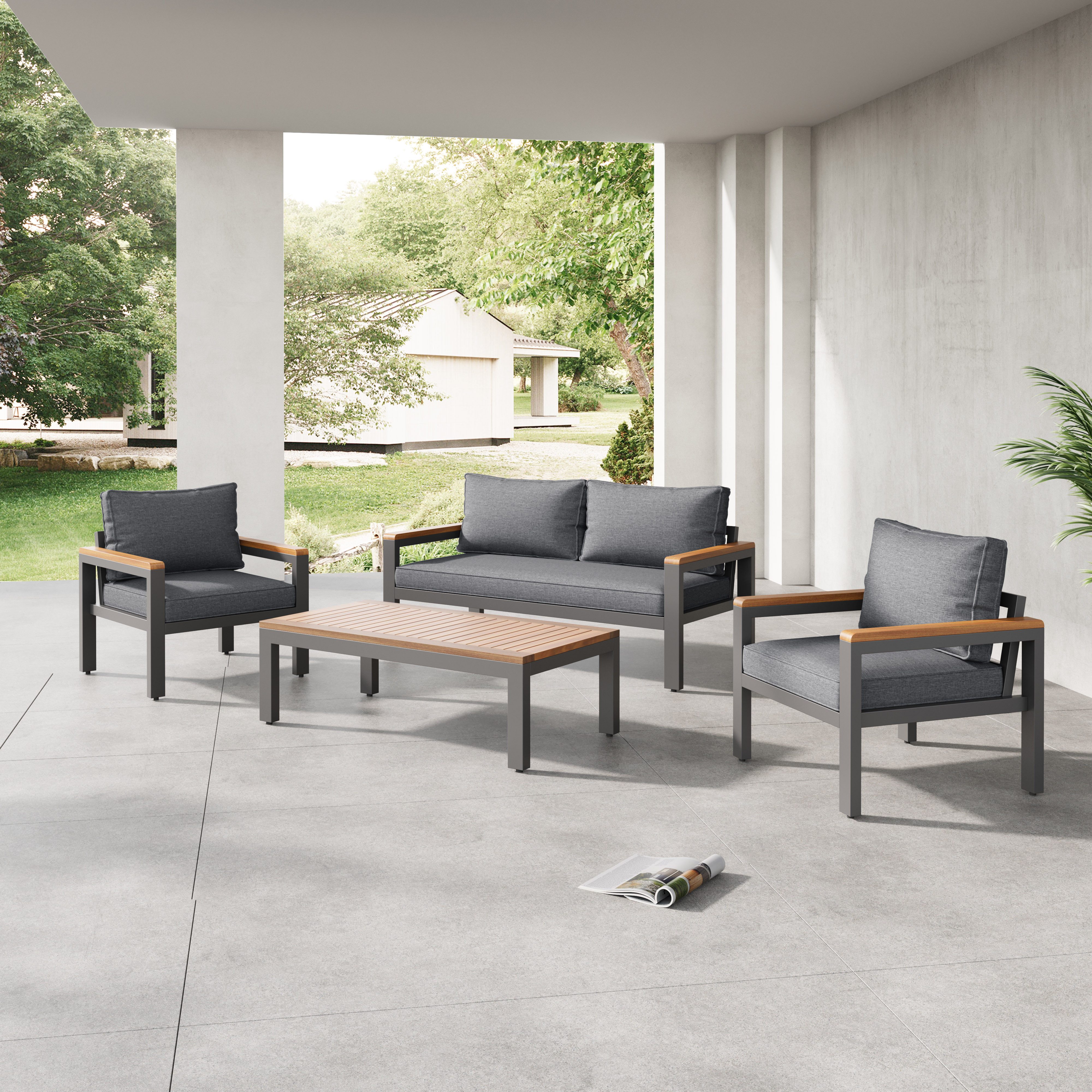 Merax Gartenlounge-Set mit Kissen, Balkonmöbel Set, günstig online kaufen