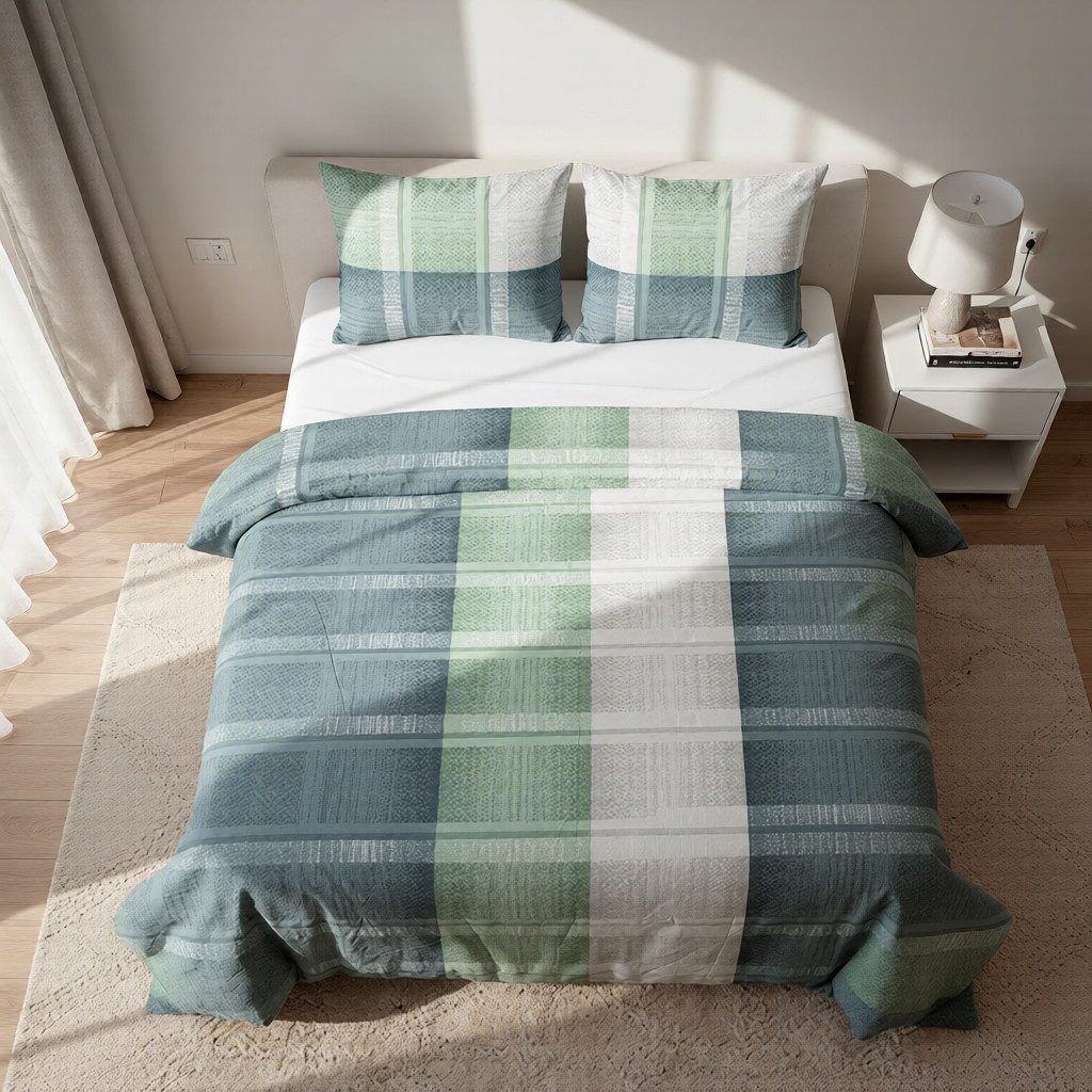 DOBNIG Bettwäsche Flanell, Flanell, 2 teilig, Karo, grün