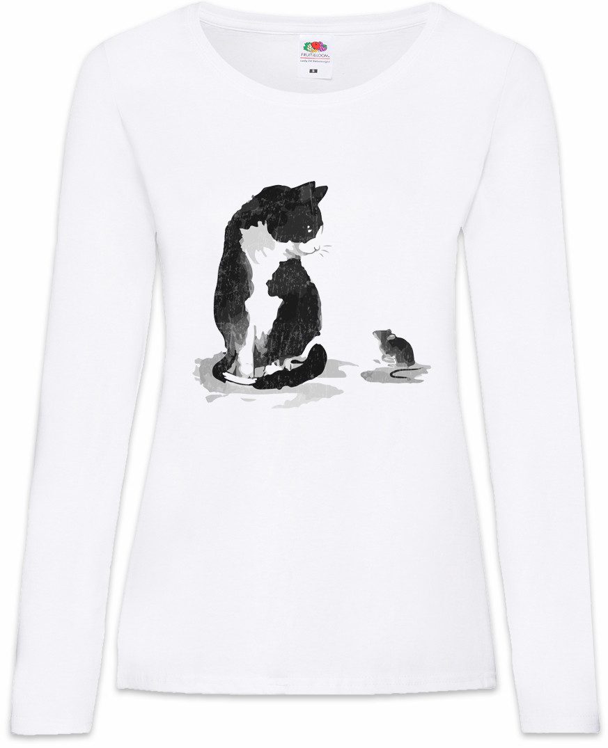 Langarmshirt Cat And Mouse Damen Langarmshirt Katzen Kätzchen Kater Katze Cat Maus