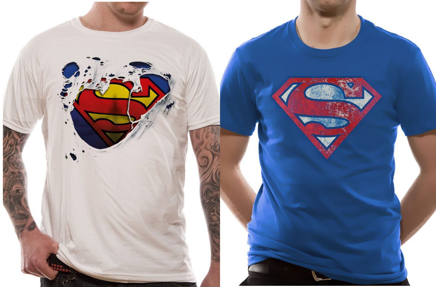 Superman T-Shirt 2x SUPERMAN T-SHIRTS Set weiß + blau Gr. S M günstig online kaufen