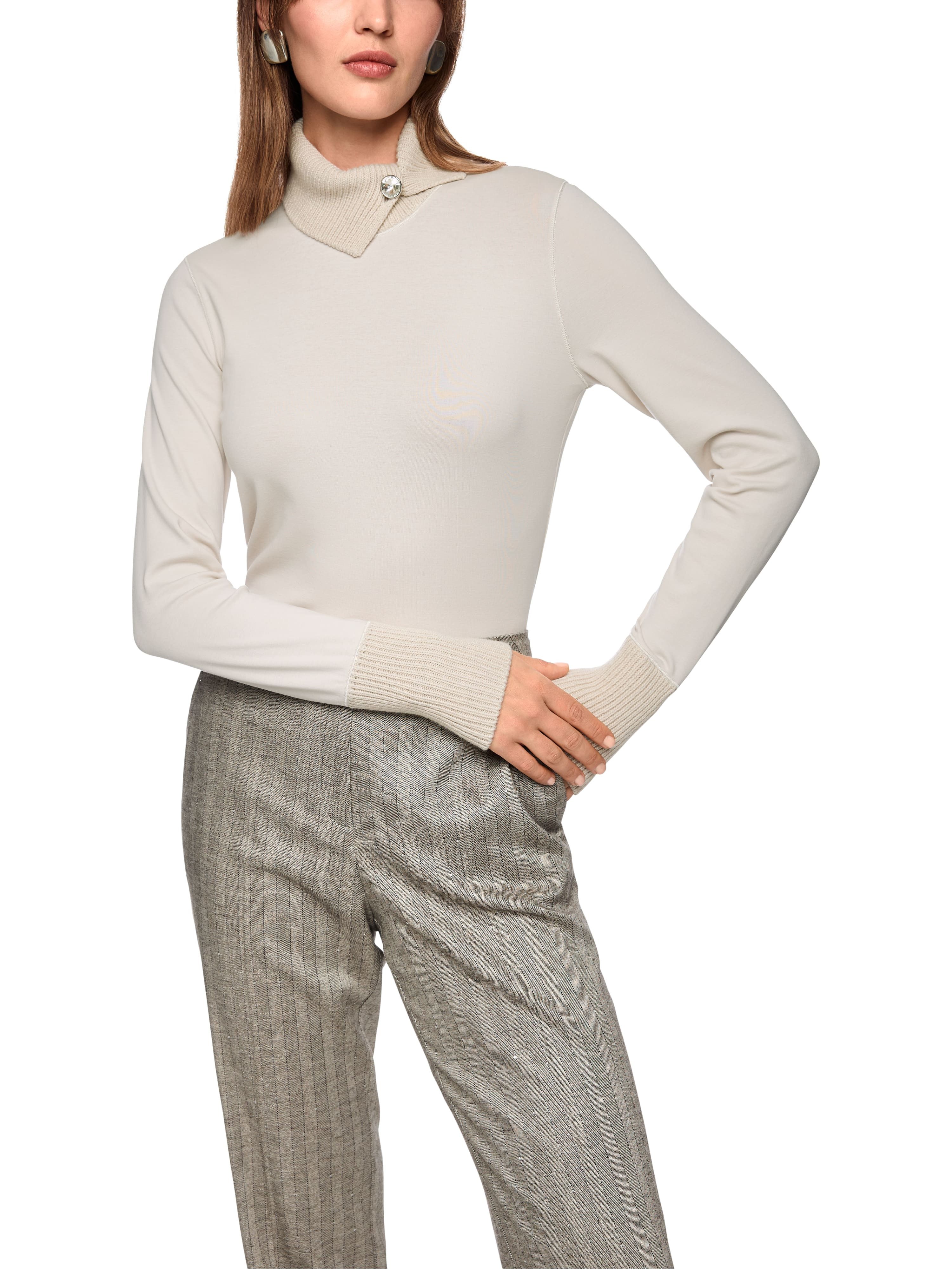 Marc Cain Longsleeve City Tours Premium Damenmode mit gestricktem Kragen, schmale Form