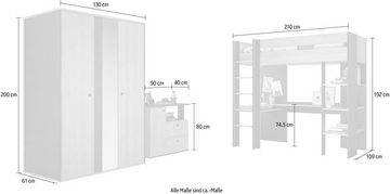 Gami Jugendzimmer-Set Duplex, (3-St., Kleiderschrank, Kommode, Hochbett)