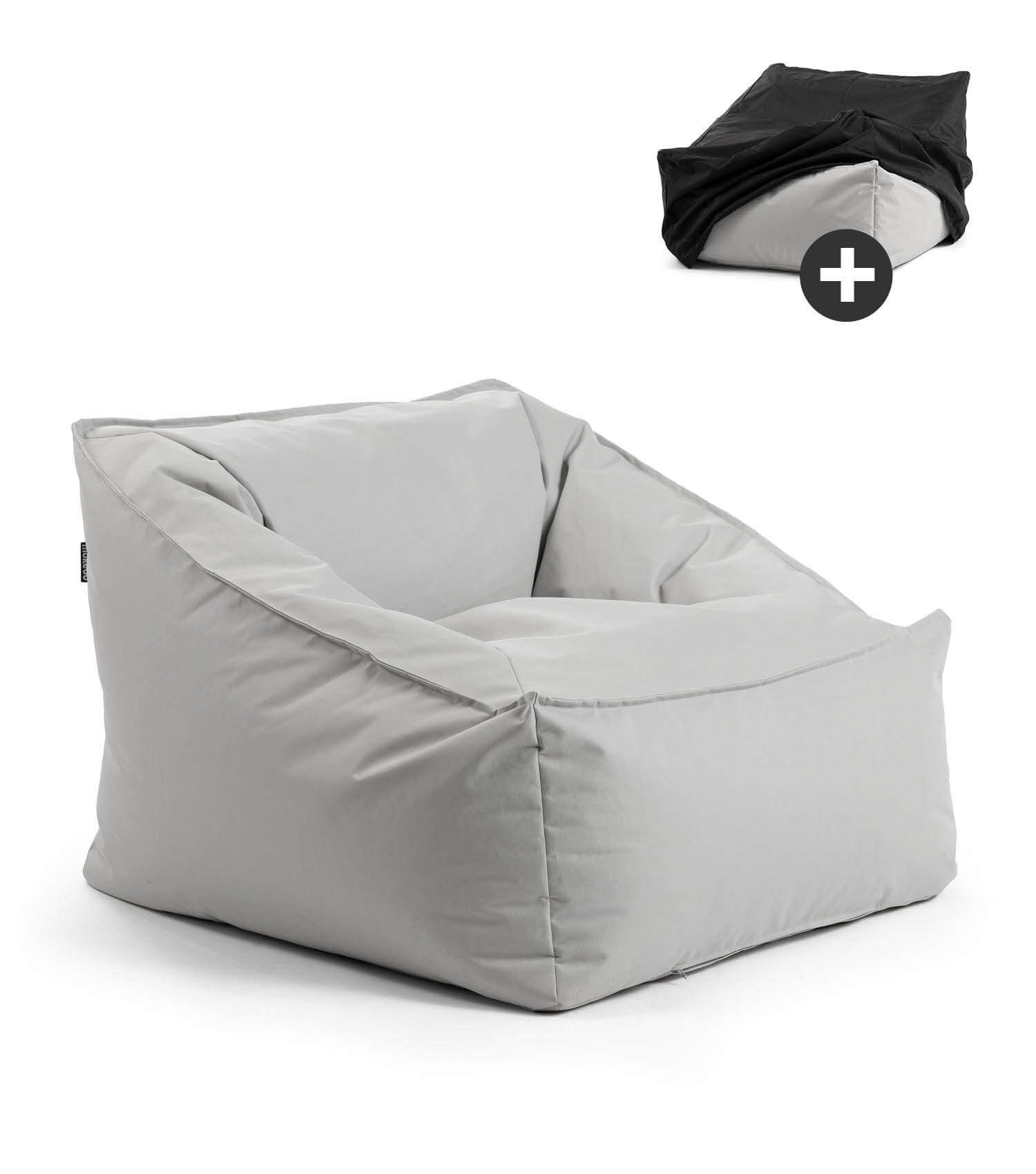 mokebo Sitzsack Der Sunnyboy (wasserabweisender Outdoorstoff), Made in Germany, Beanbag Outdoor, Sitzsack, Gartenliege in Grau