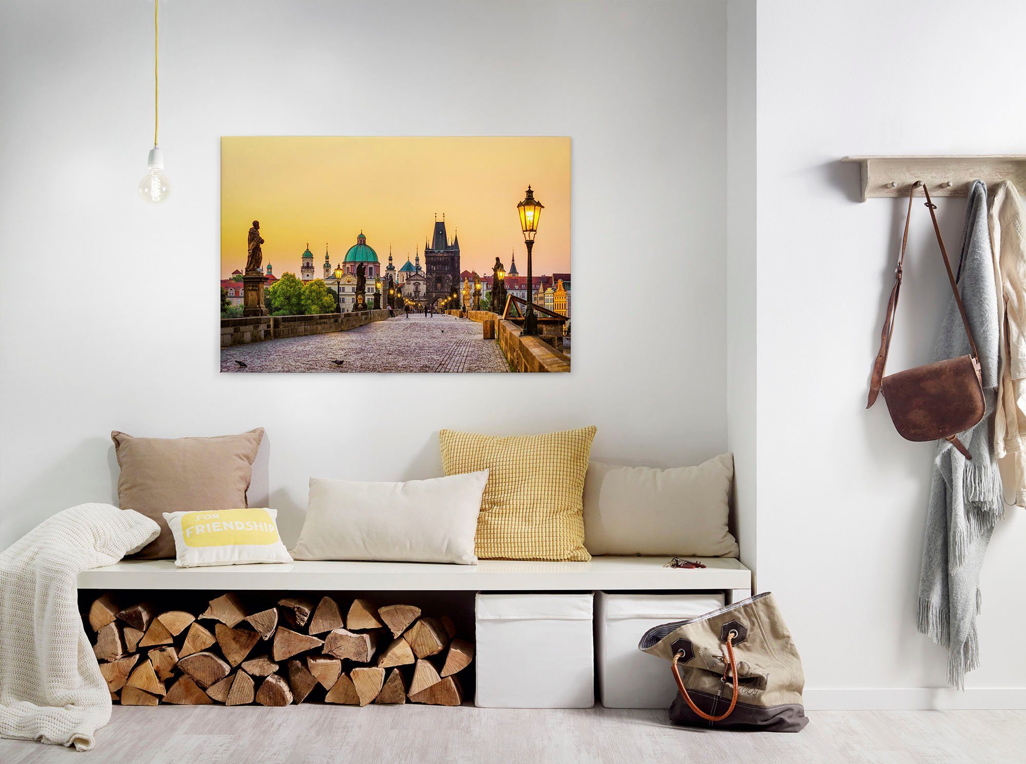 A.S. Création Leinwandbild Charles Bridge, Gemälde, Kinder, Kunst (1 St), Brücke Großstadt Keilrahmen Bild Prag Leinwand-Bild Wohnzimmer modern