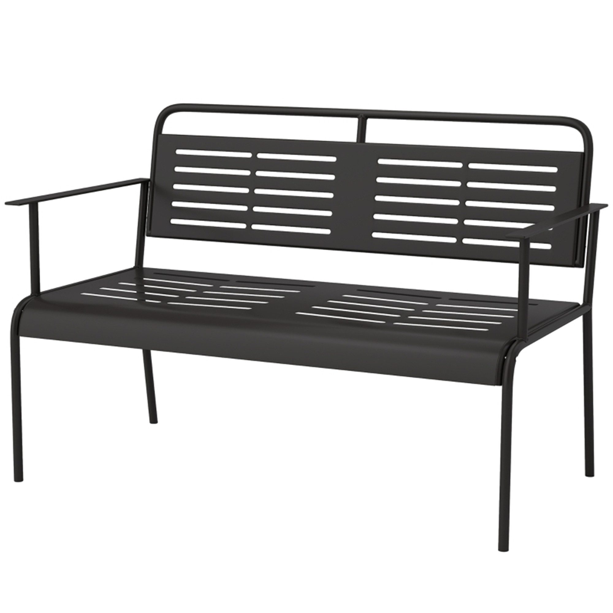 MC Star Gartenbank 2-Sitzer, Sitzbank mit Lamellen-Design, wasserabweisend Gartenmöbel (mit Rücken- & Armlehnen, Parkbank 240kg belastbar, Balkonbank für Terrasse, Garten, 121 x 64 x 84cm, Schwarz)