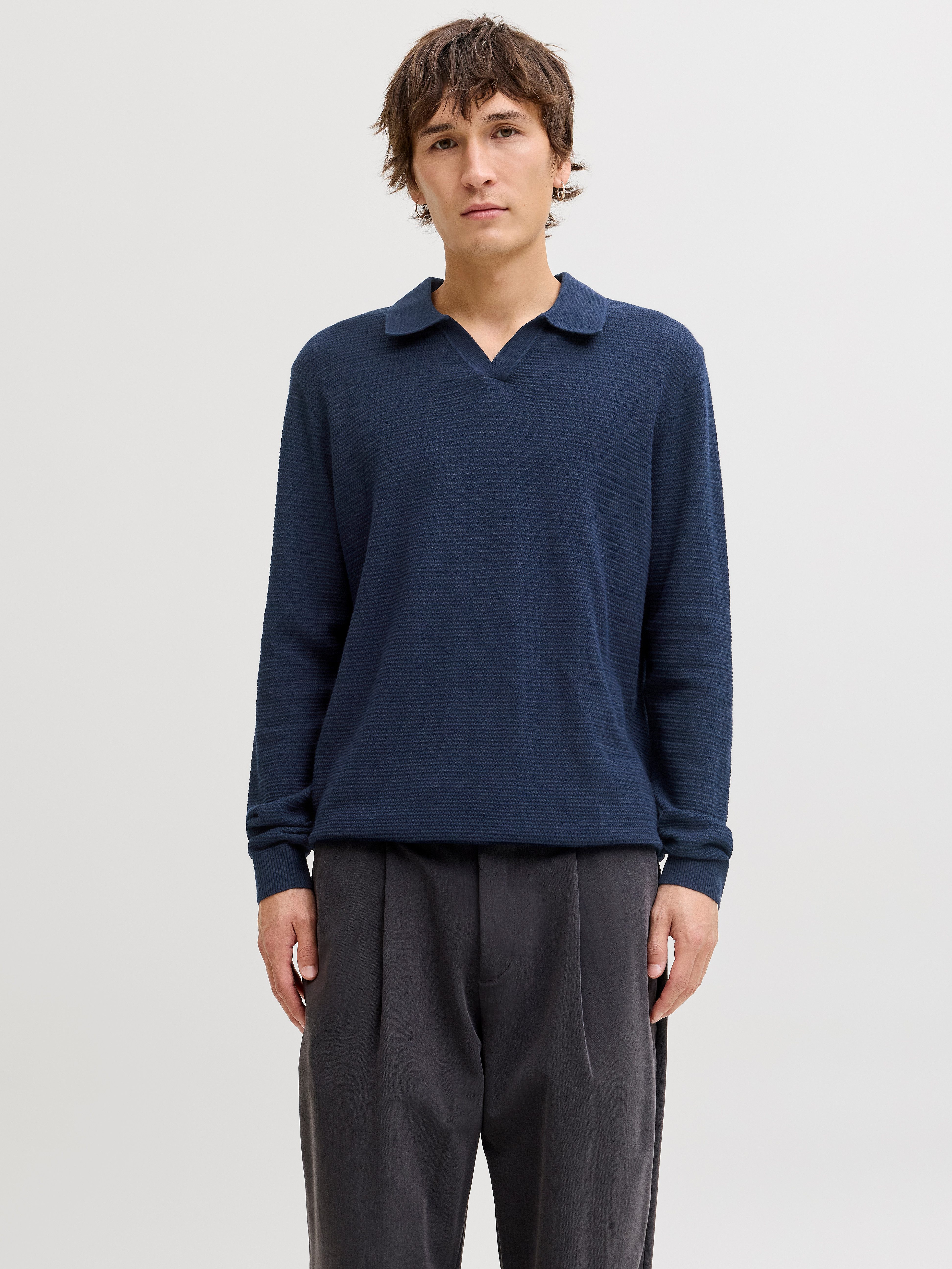 Jack & Jones Polokragenpullover JPRBLURILEY KNIT SPLIT NECK LS SN günstig online kaufen