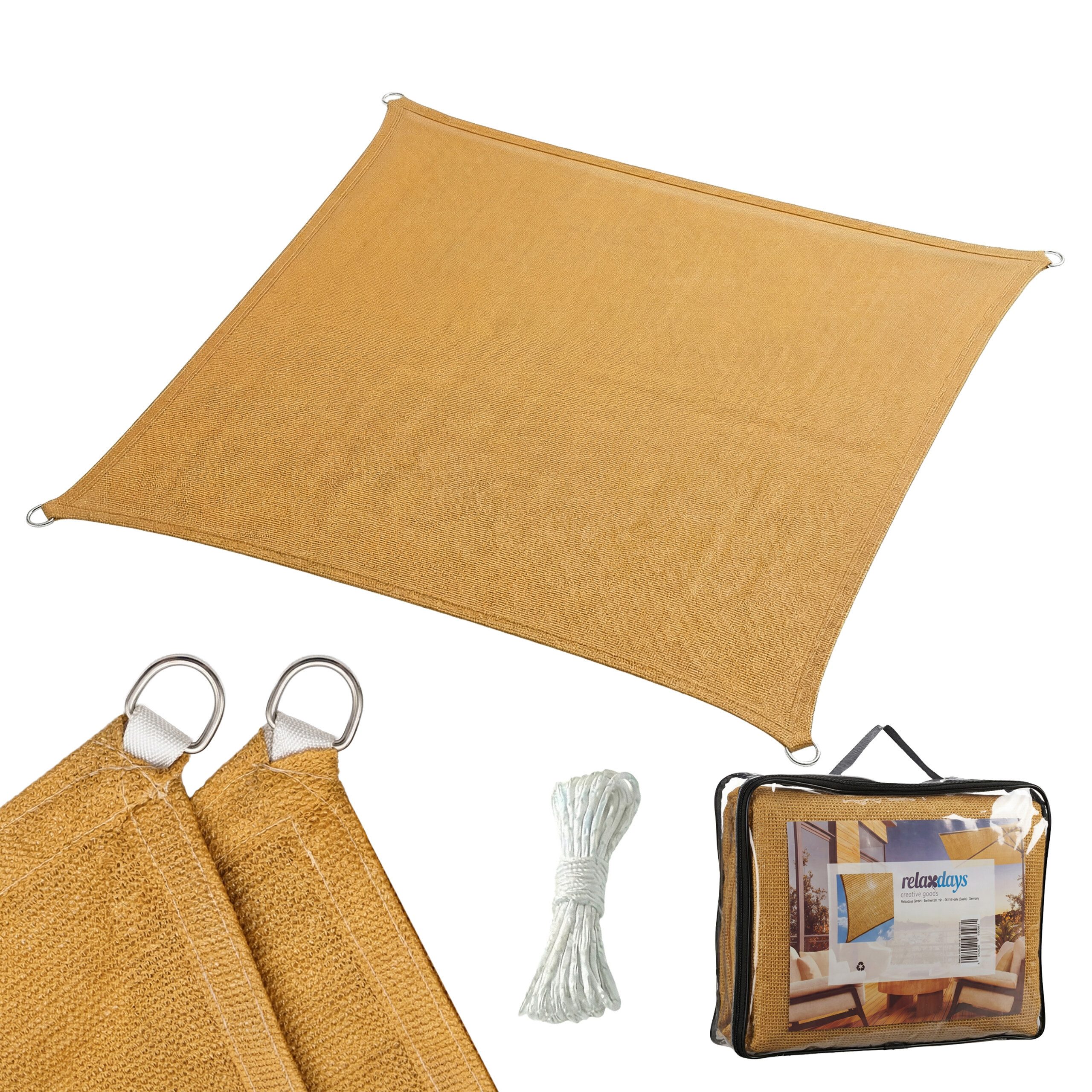 relaxdays Sonnensegel HDPE, Sand, 2 x 2 m