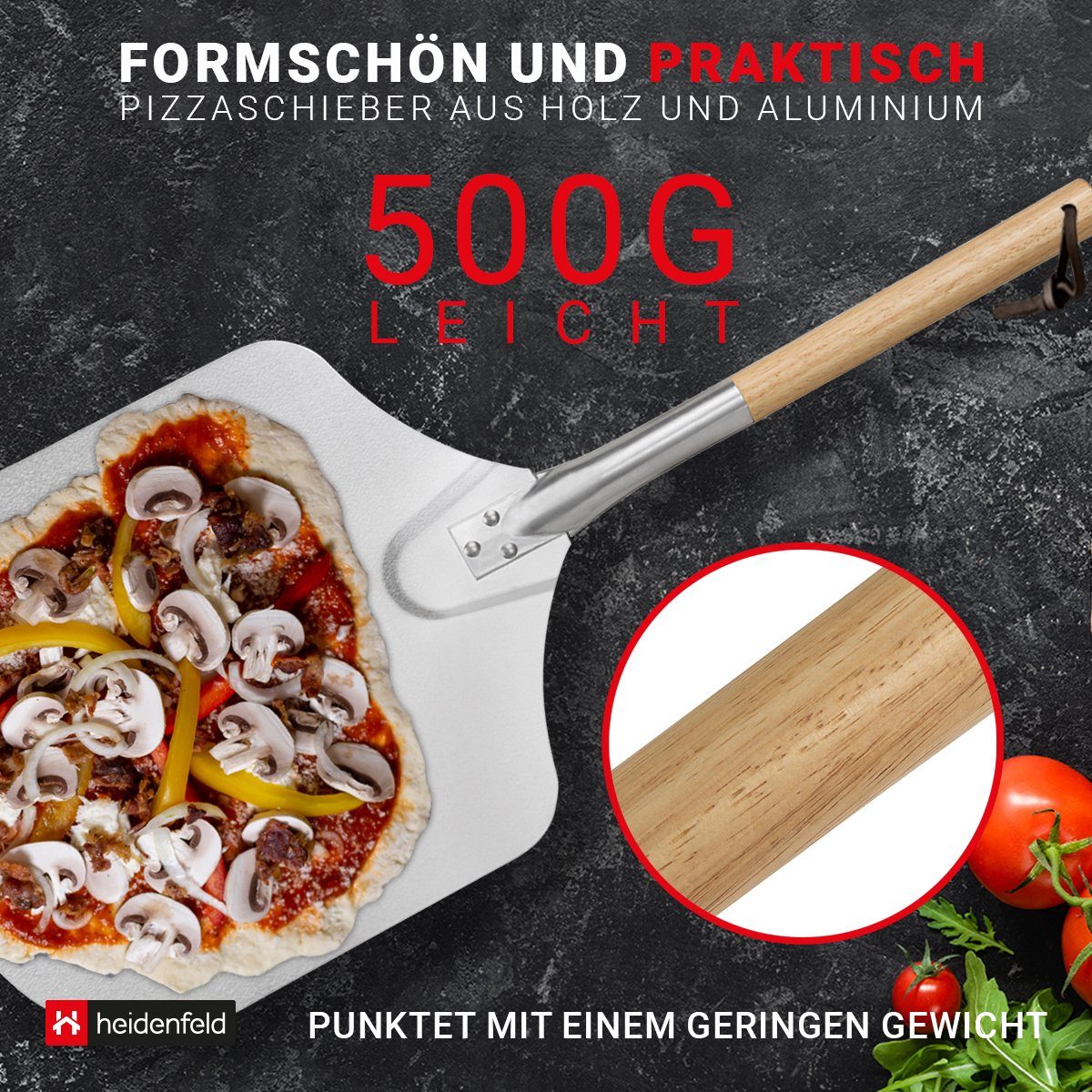 Heidenfeld Pizzaschieber Alu Pizzawender Catania - Forno, Pizza Ofen Back Zubehör - Pizzaschaufel