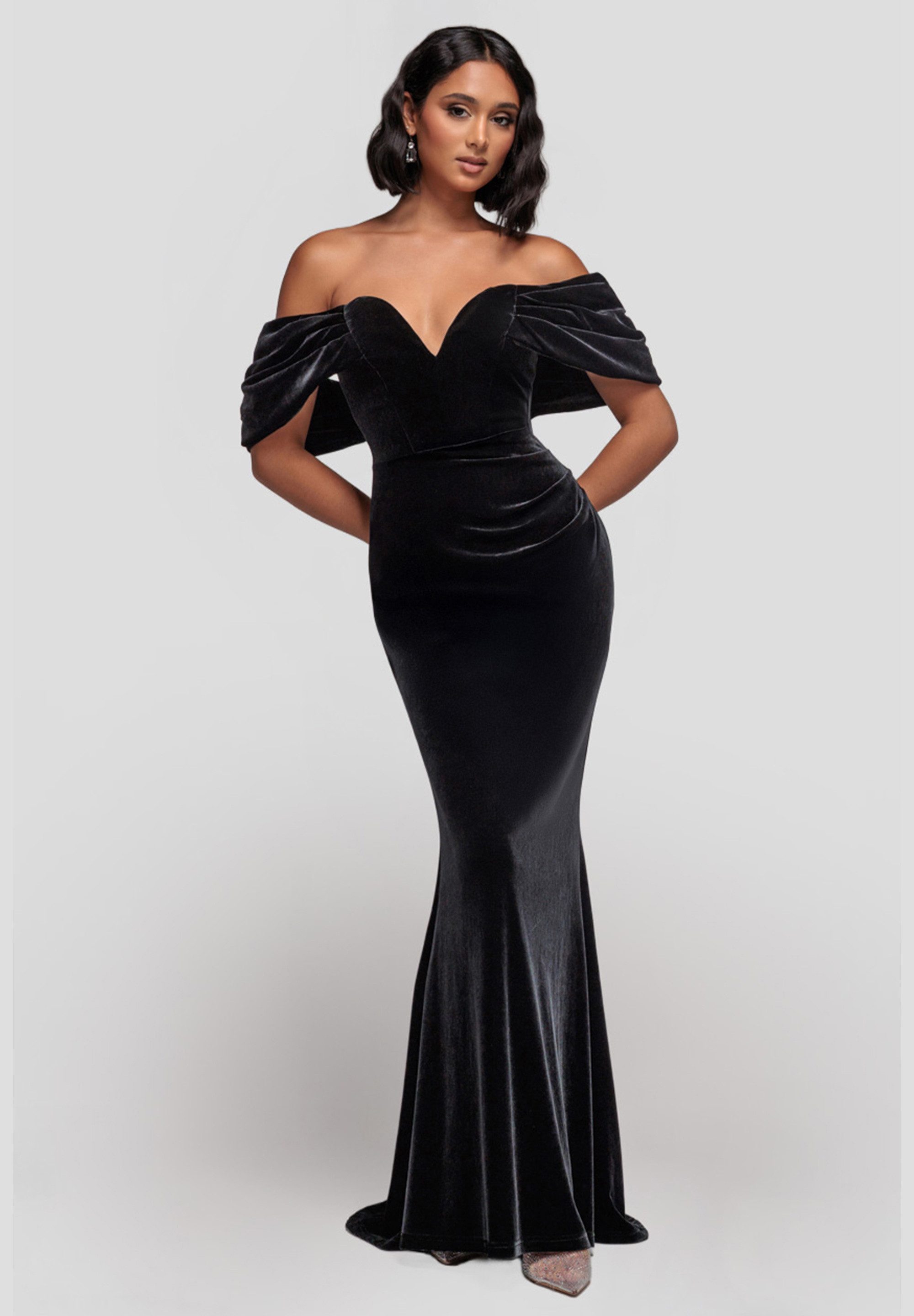 Goddiva Maxikleid Off The Shoulder Deep Plunge Velvet Maxi Dress Langes Kle günstig online kaufen