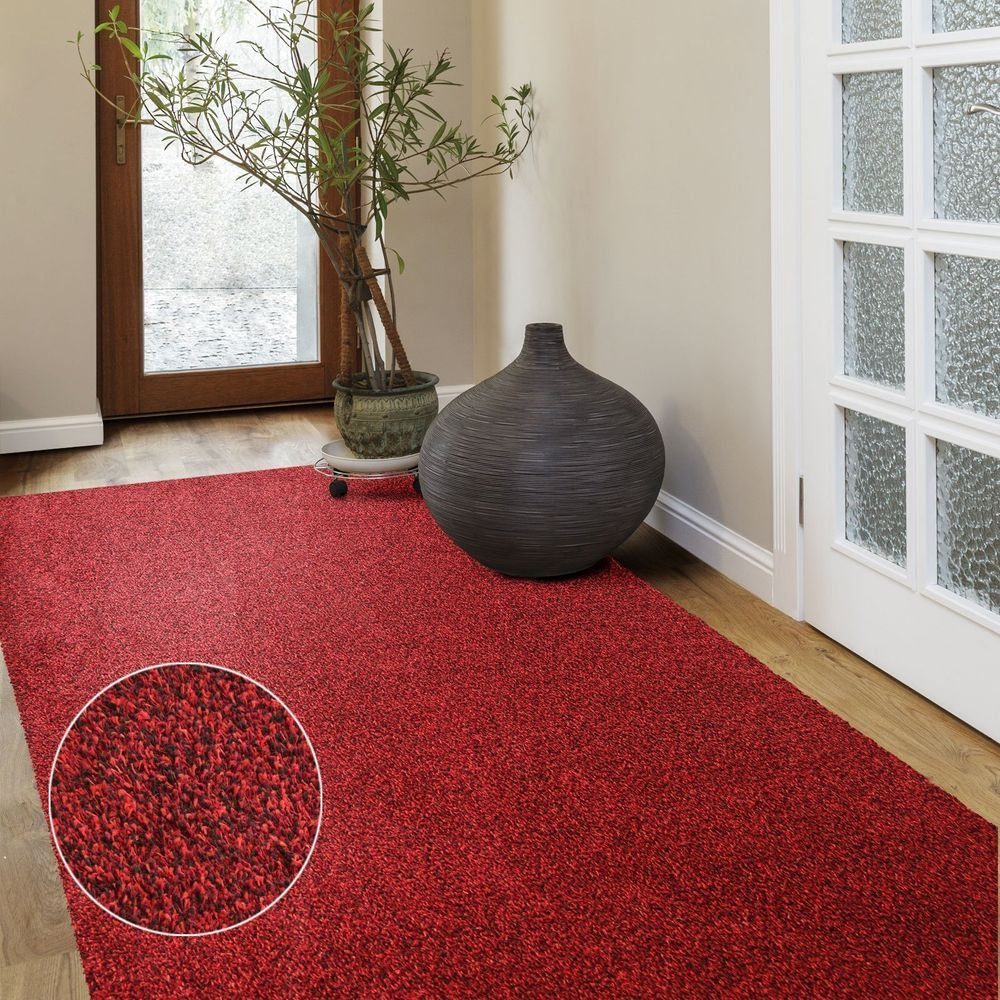 Floordirekt Schmutzfangmatte Monochrom | viele Größen, viele Farben | Länge  auf Maß | rutschfeste waschbare Fußmatte (Rot, 200 x 100 cm)
