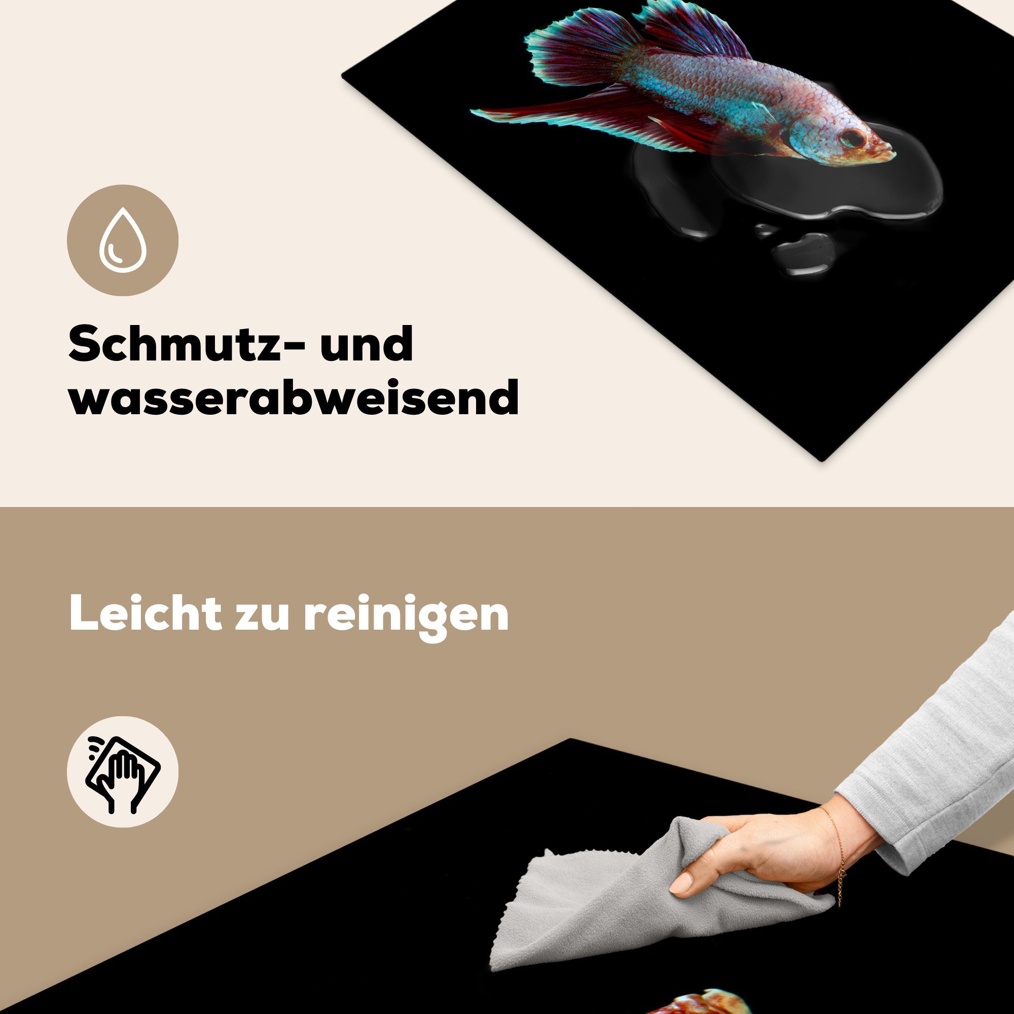 Ceranfeldabdeckung - die MuchoWow cm, Tiere Vinyl, Licht, - küche, für 71x52 Herdblende-/Abdeckplatte Fische (1 tlg), Induktionskochfeld Schutz