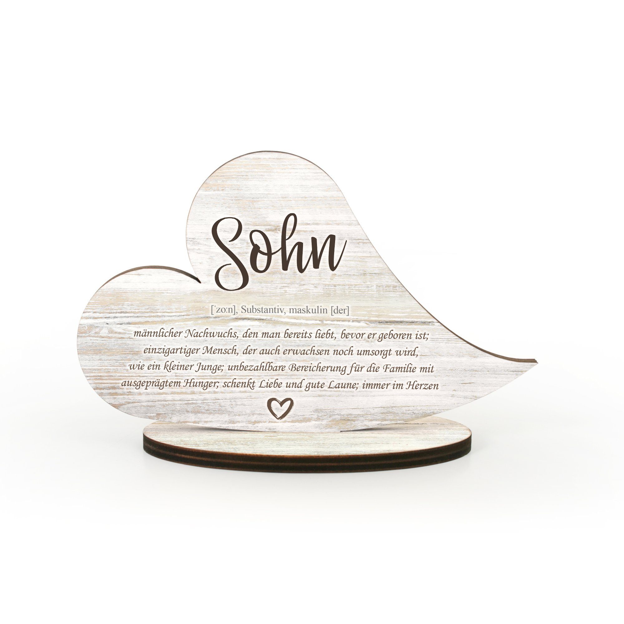 Kreative Feder Dekoobjekt Herz-Aufsteller „Sohn“ - freistehende Holz-Deko, günstig online kaufen
