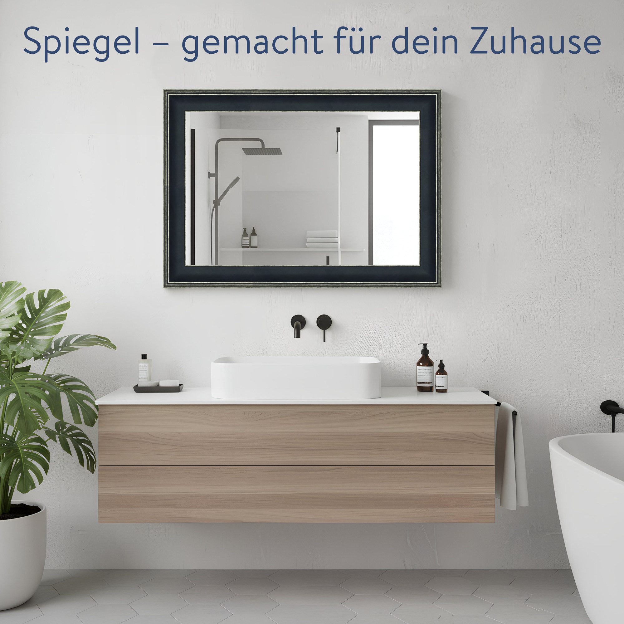 WANDStyle Wandspiegel H235, Schwarz, aus Kunststoff im Stil Klassisch