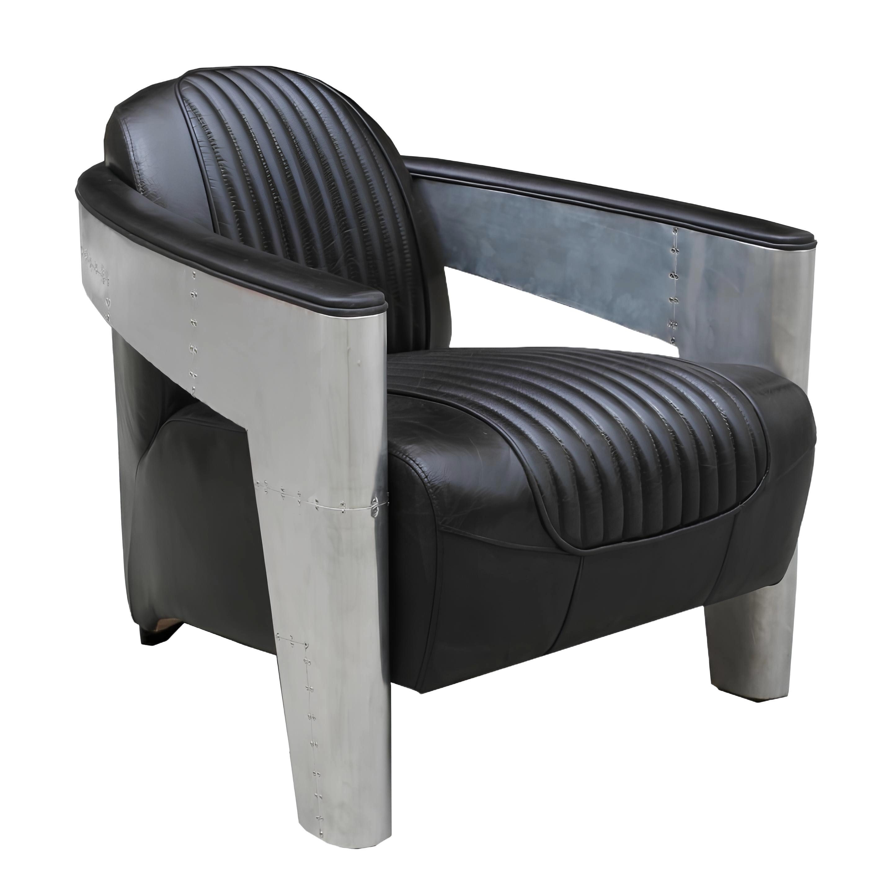 Xlmoebel Loungesessel Vintage Designsessel aus echtem Leder im Flieger Aviator Stil (Sessel), Hergestellt in Europa