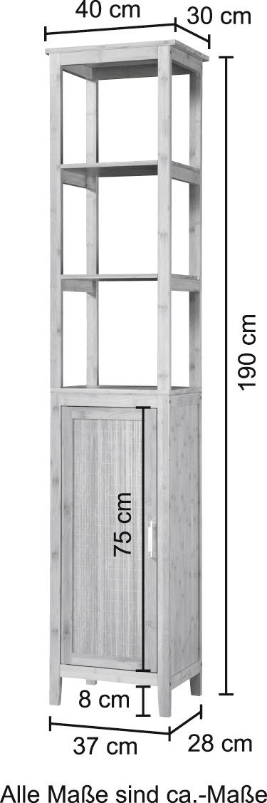 welltime Hochschrank & mit Badezimmerschrank geschlossenen 40cm, Bambus, Bambus New B: Fächern offenen