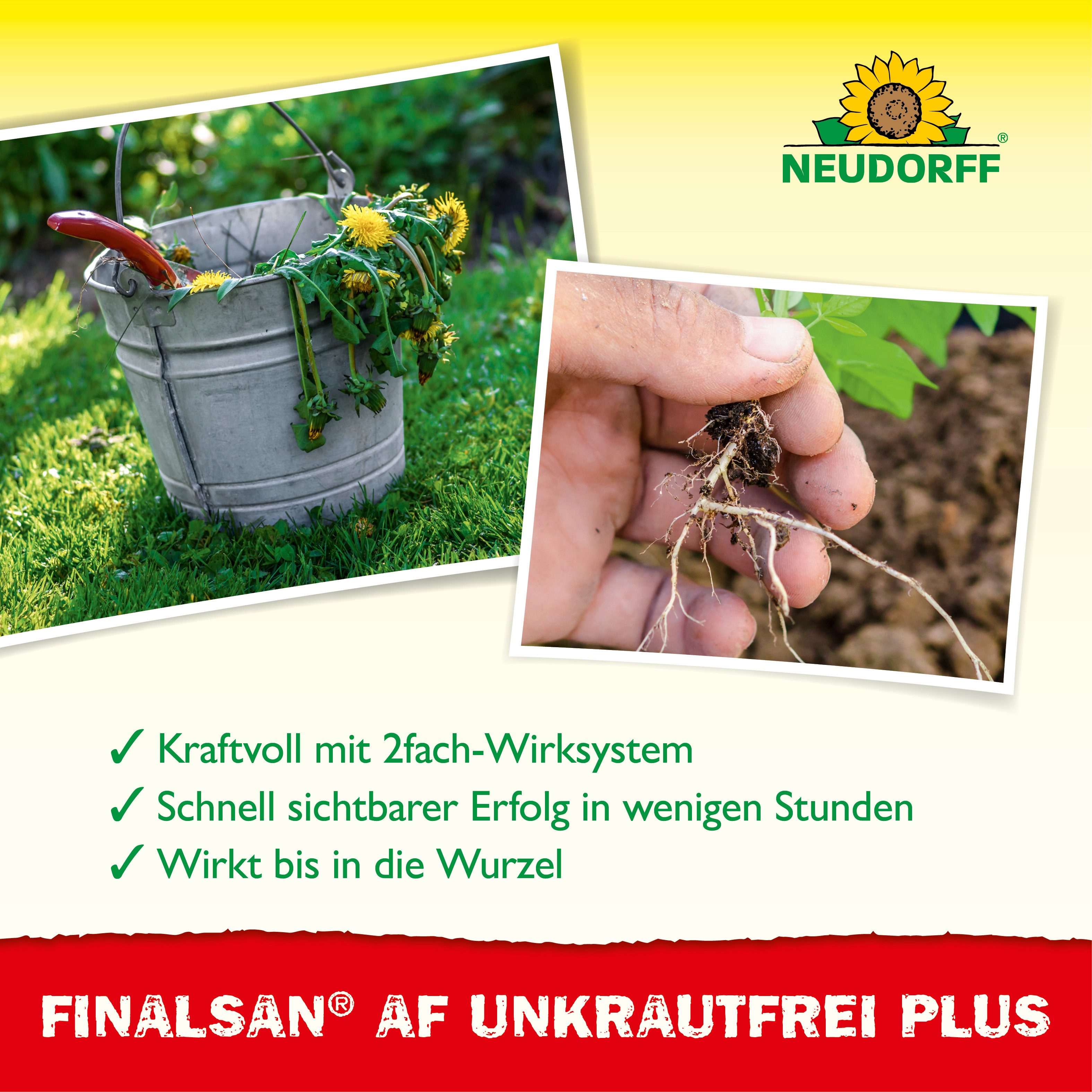 Neudorff Unkrautbekämpfungsmittel Finalsan AF UnkrautFrei Plus 750 ml, 750 ml, 1 St., Gebrauchsfertige Lösung zur direkten Anwendung, Anwendungsfertig gegen Unkräuter Gräser Moose & Algen, Glyphosatfreies Unkrautvernichter-Konzentrat mit 2-fach-Wirksystem