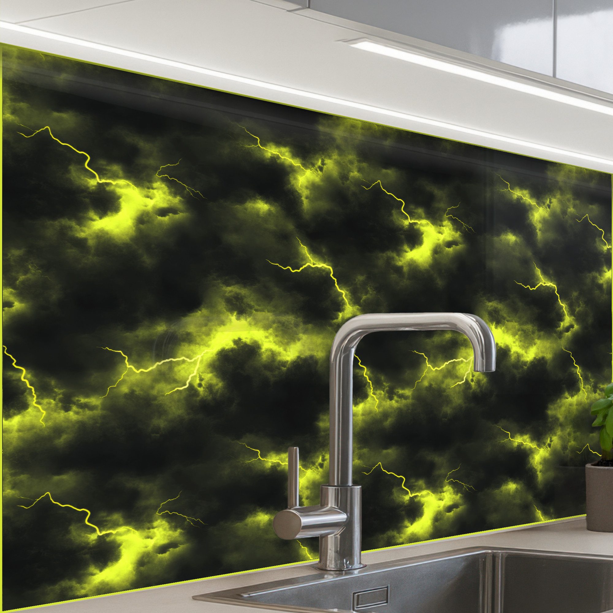 KitchenYeah Küchenrückwand Muster selbstklebend (keine Folie) Gelb - Sturm - Wolken, (1-tlg), Spritzschutz, Küche, Rückwand, Küchenwand, Küchenfront, 30x20 cm