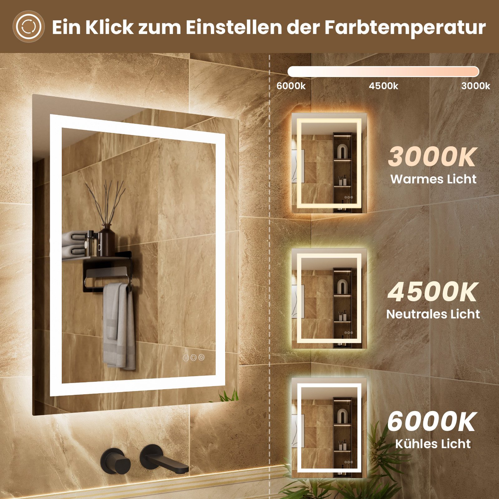 Auralum Badspiegel mit Beleuchtung Touch LED günstig online kaufen