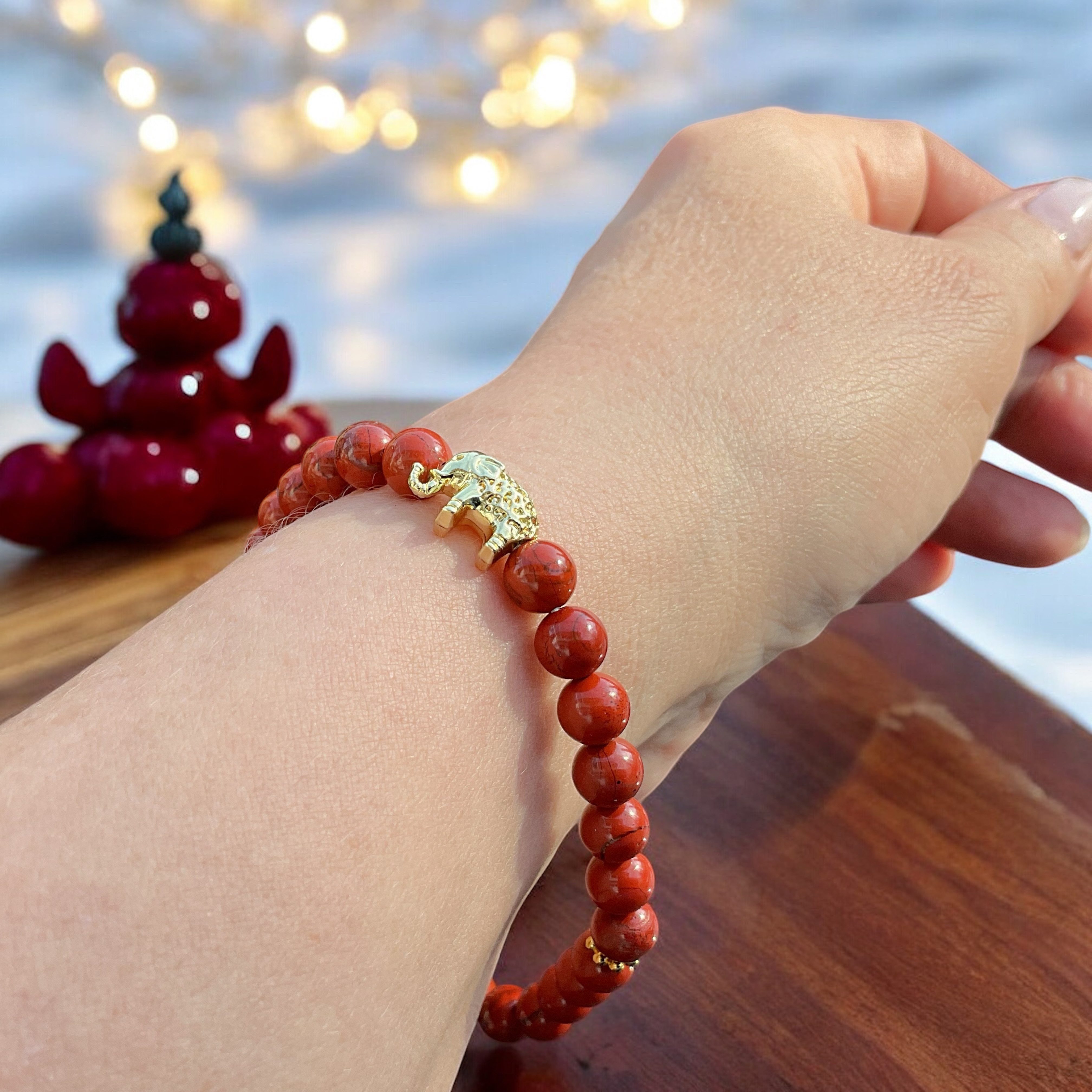 Steinfixx® Perlenarmband Jaspis Edelsteinarmband Elefant mit 14 k vergoldet günstig online kaufen