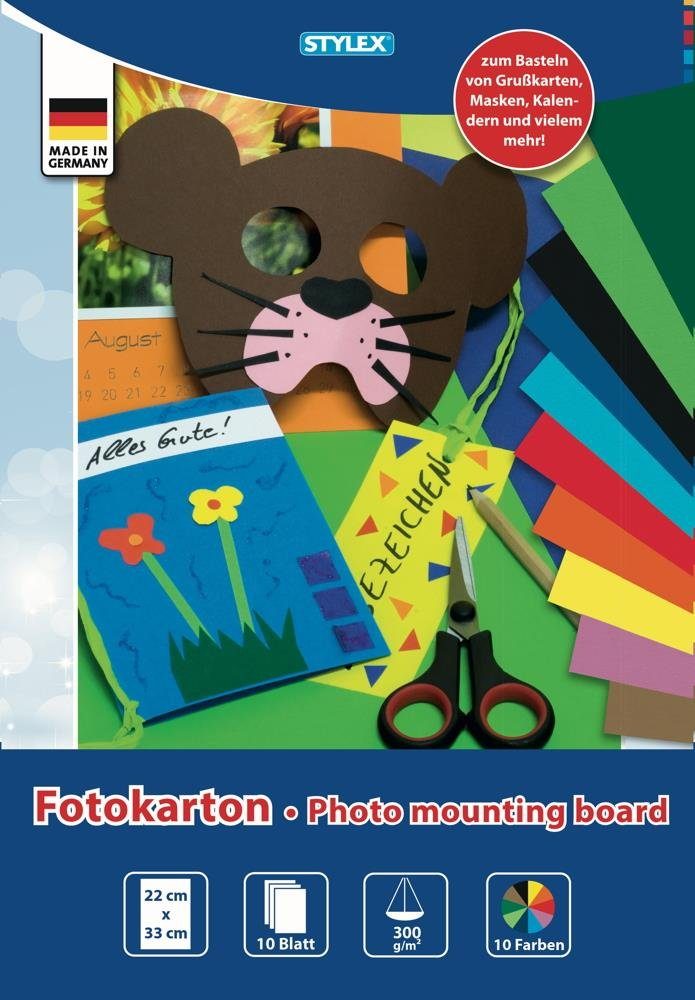 Papierkarton Stylex Fotokarton-Block mit 10 Farben