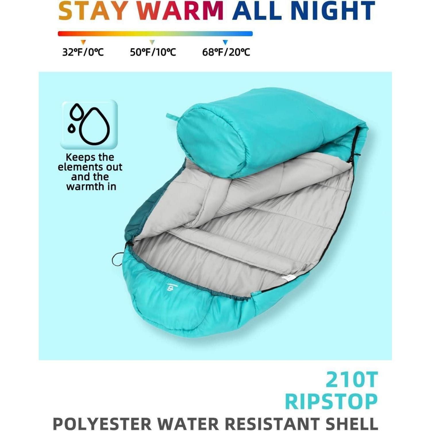 Bessport Mumienschlafsack Schlafsack 4 Jahreszeiten Mumienschlafsack -10 ℃ - 15