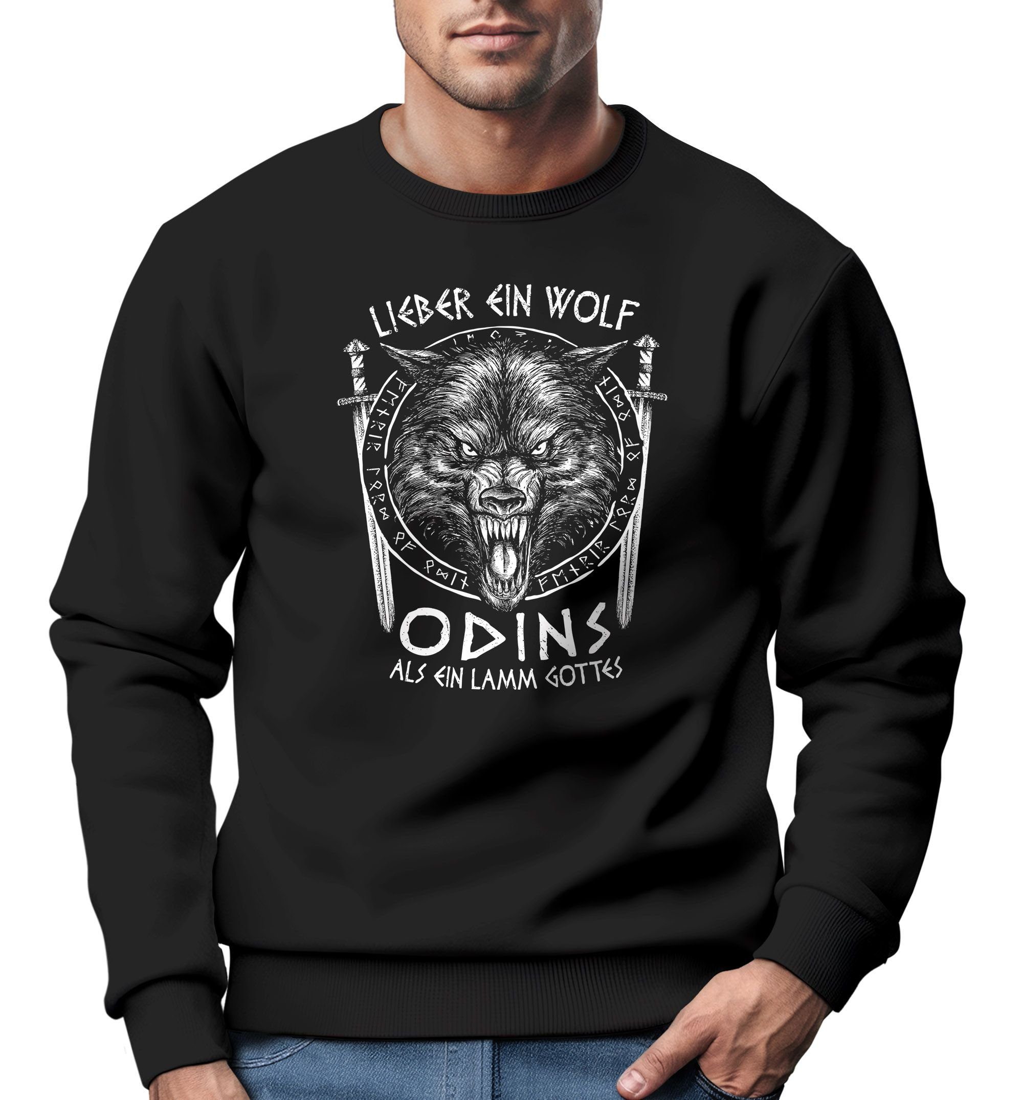 Neverless Sweatshirt Sweatshirt Herren Lieber ein Wolf Odins als ein Lamm G günstig online kaufen