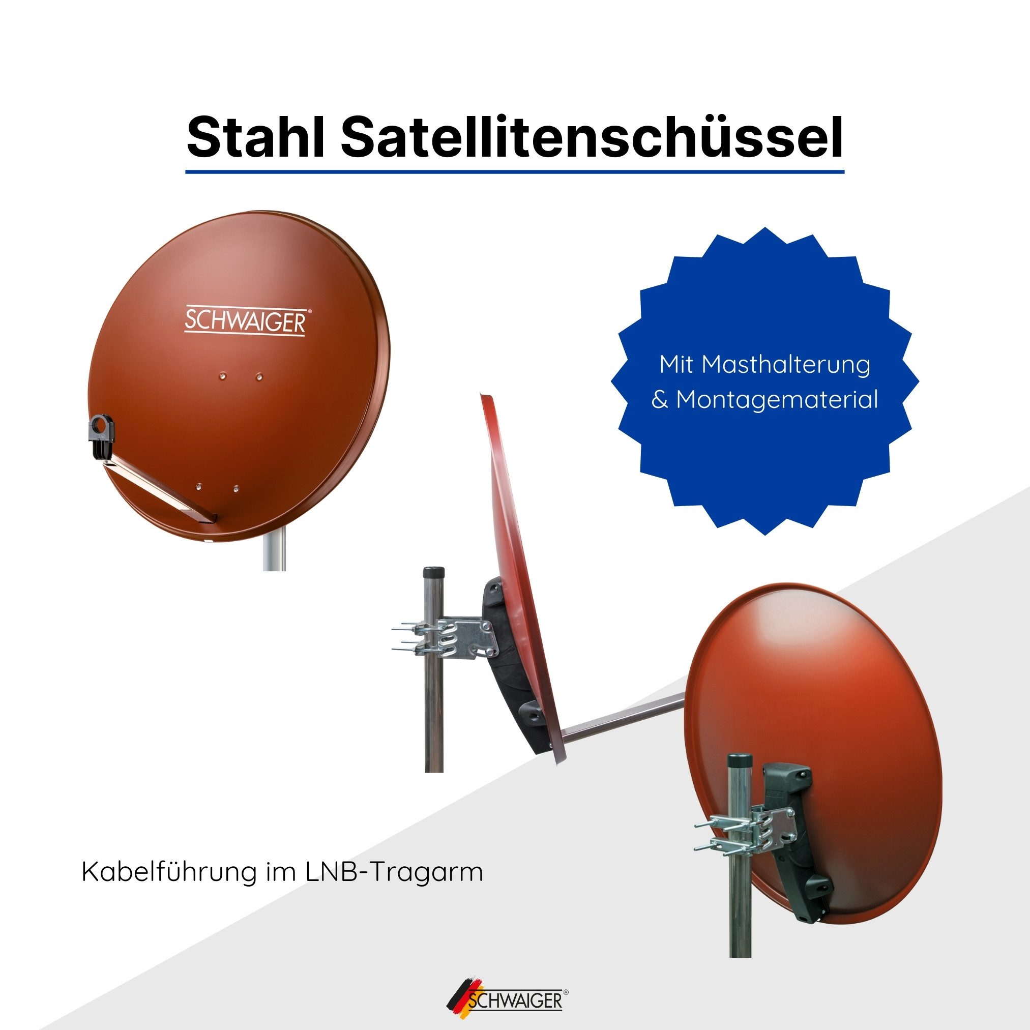 Schwaiger 714524 SAT-Antenne (75 cm, Stahl, Quad LNB, ziegelrot)