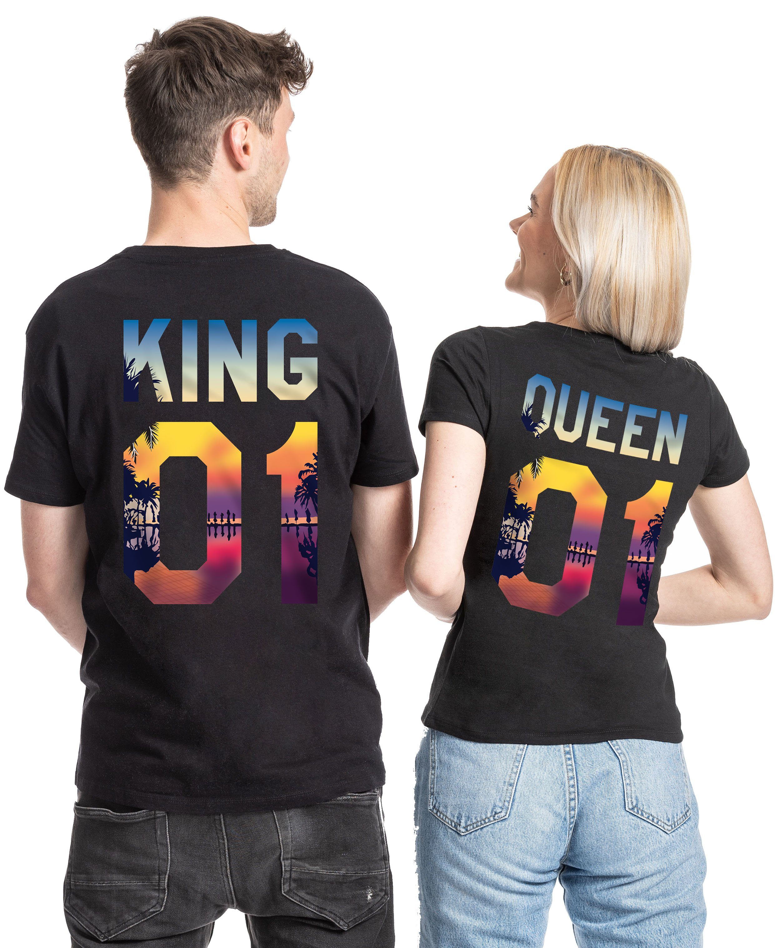 Couples Shop T-Shirt KING & QUEEN T-Shirt für Paare mit modischem Print KING / Schwarz