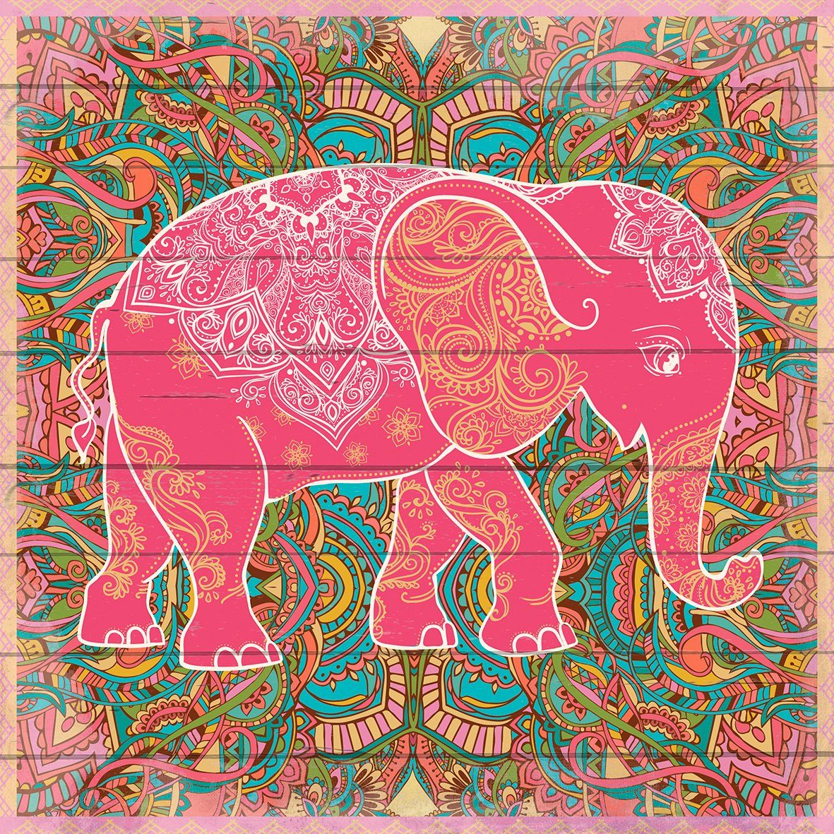 Holzbild pinkfarbener Elefant