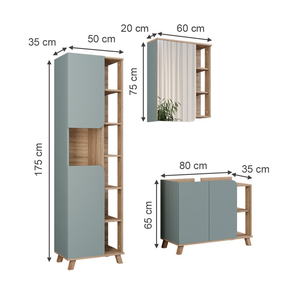 Vicco Badmöbel-Set Karen, Sonoma/Blau, 3 Teile, günstig online kaufen