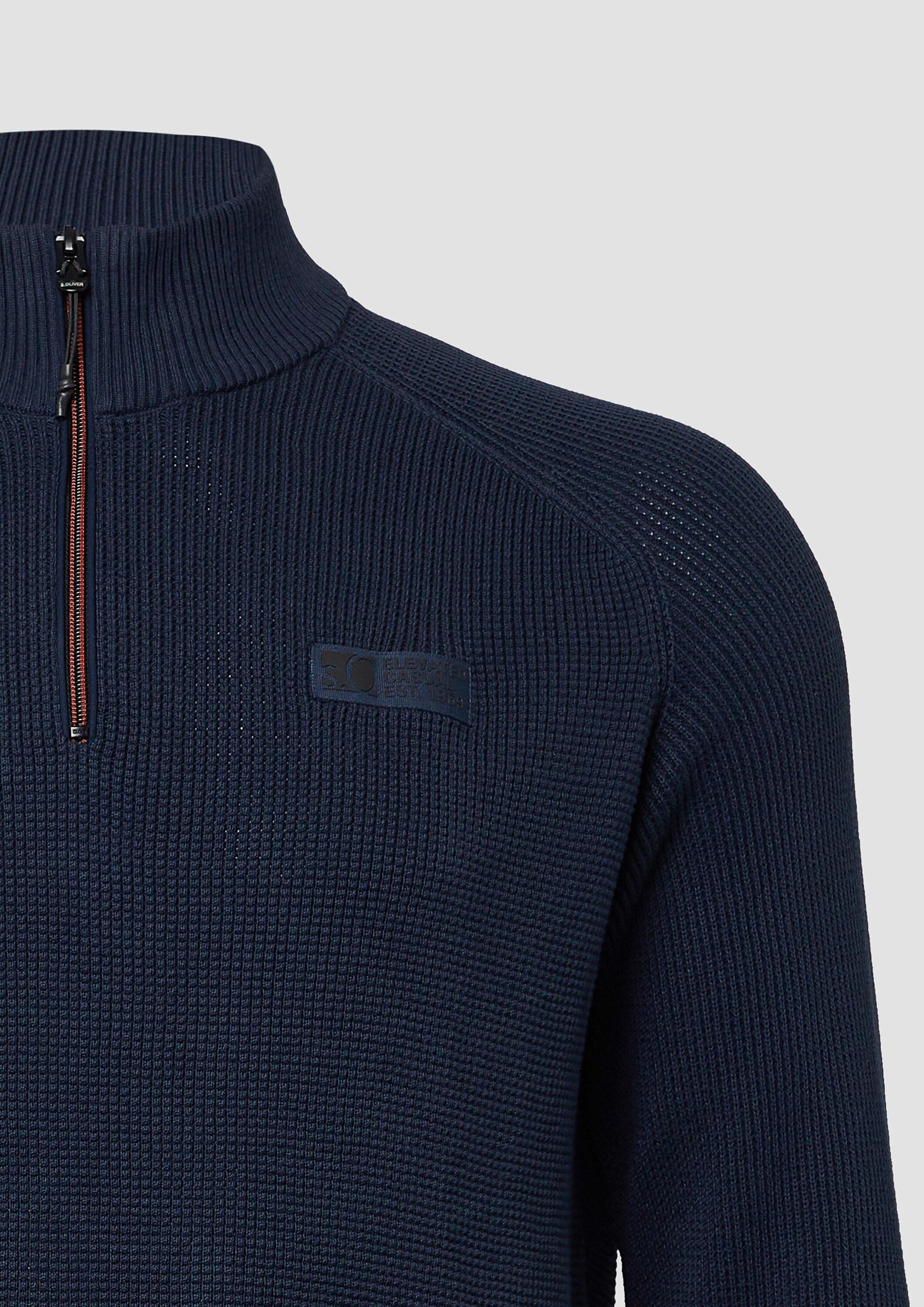 s.Oliver Longpullover Strickpullover Pullover aus Strukturstrick mit Troyer-Kragen