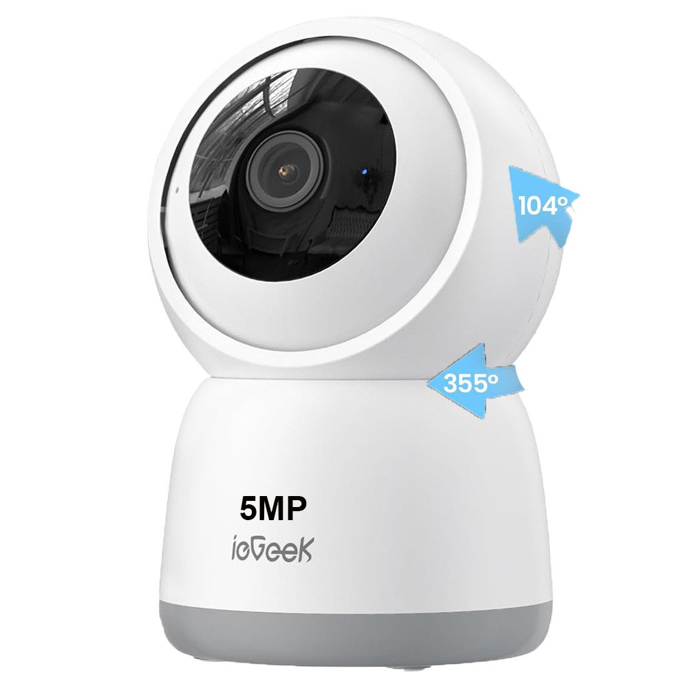 ieGeek Überwachungskamera 2.4G/5GHz WLAN Überwachungskamera für den Innenbereich (Innen,Katzen Hunde Kamera, 5MP Hundekamera mit APP, Automatische Verfolgung, 1-tlg., One Touch Patrol,15M Nachtsicht, Bewegungserkennung, Zwei-Wege-Audio, kompatibel mit Alexa und Google Assistant, für Babys/Haustiere)