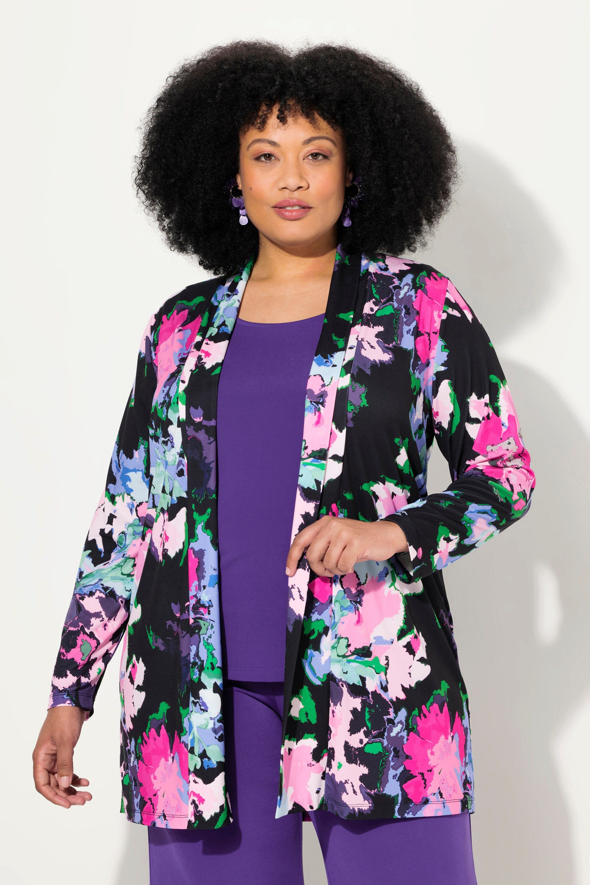 Shirtjacke Jerseyjacke bedruckt offene Form Schalkragen