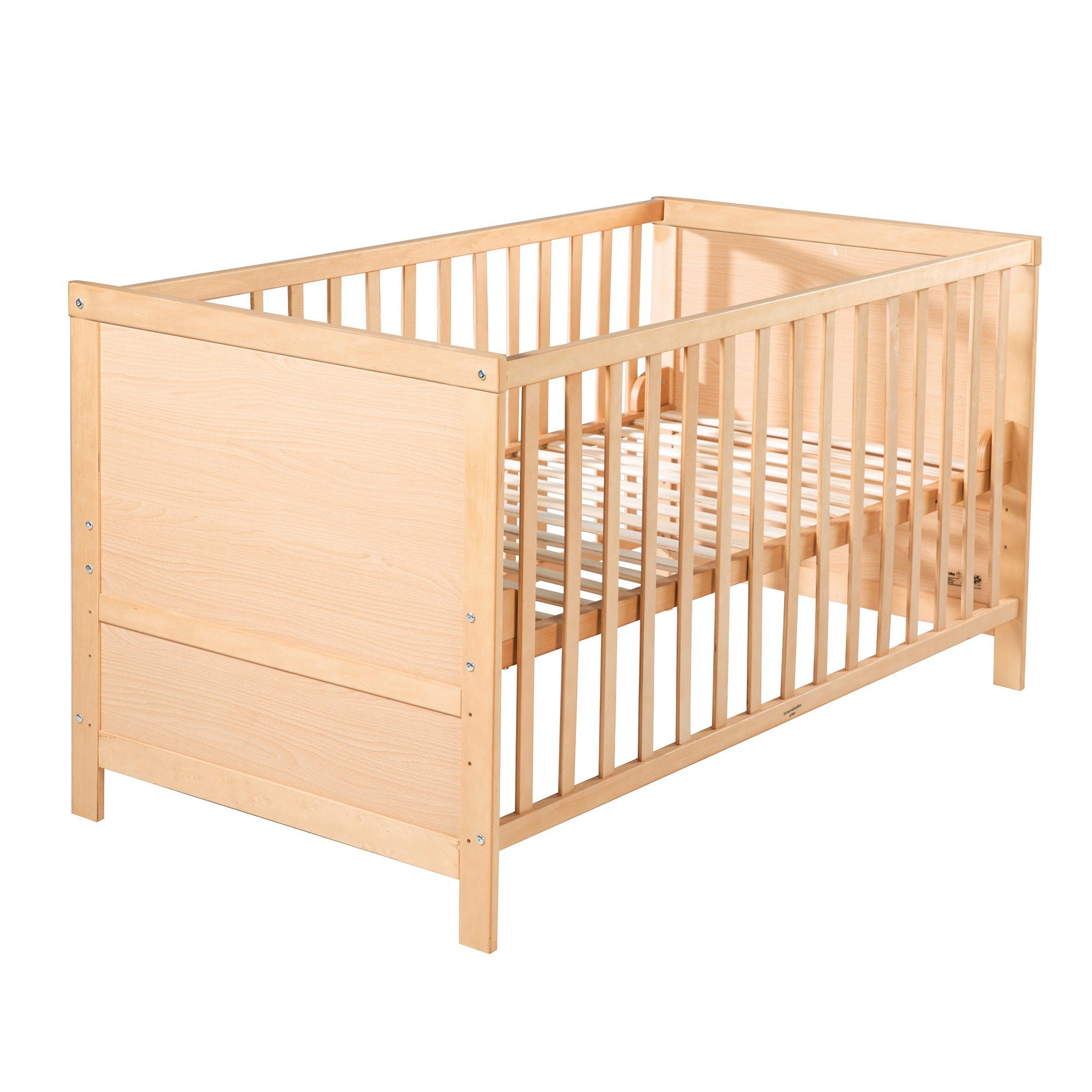 höhenverstellbar, zum Juniorbett Kinderbett umbaubar roba® natur Gitterbett,