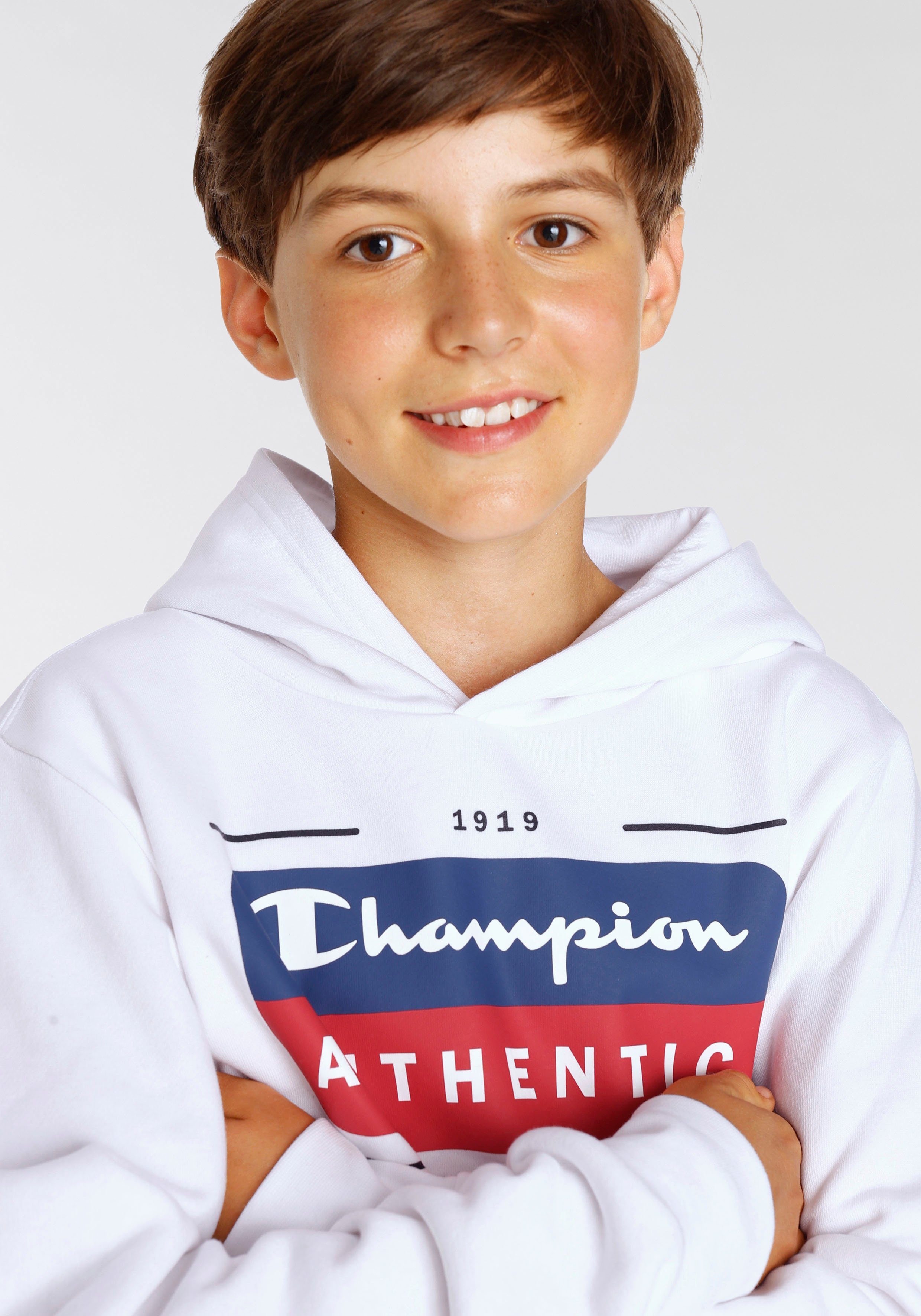 Champion Sweatshirt weiß Hooded Kinder Sweatshirt Shop Graphic für 