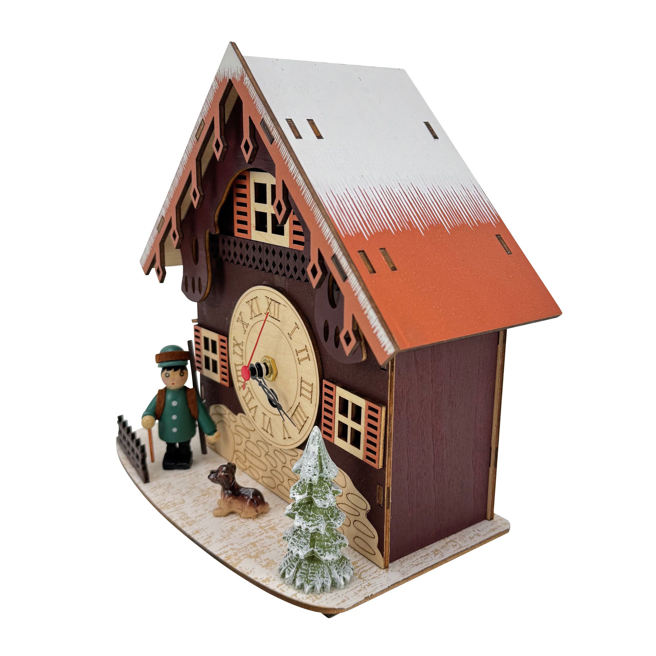 Online-Fuchs Tischuhr - winterliche Standuhr mit römischen Ziffernblatt - Weihnachtsdeko inkl. LED-Beleuchtung und praktischer Timerfunktion