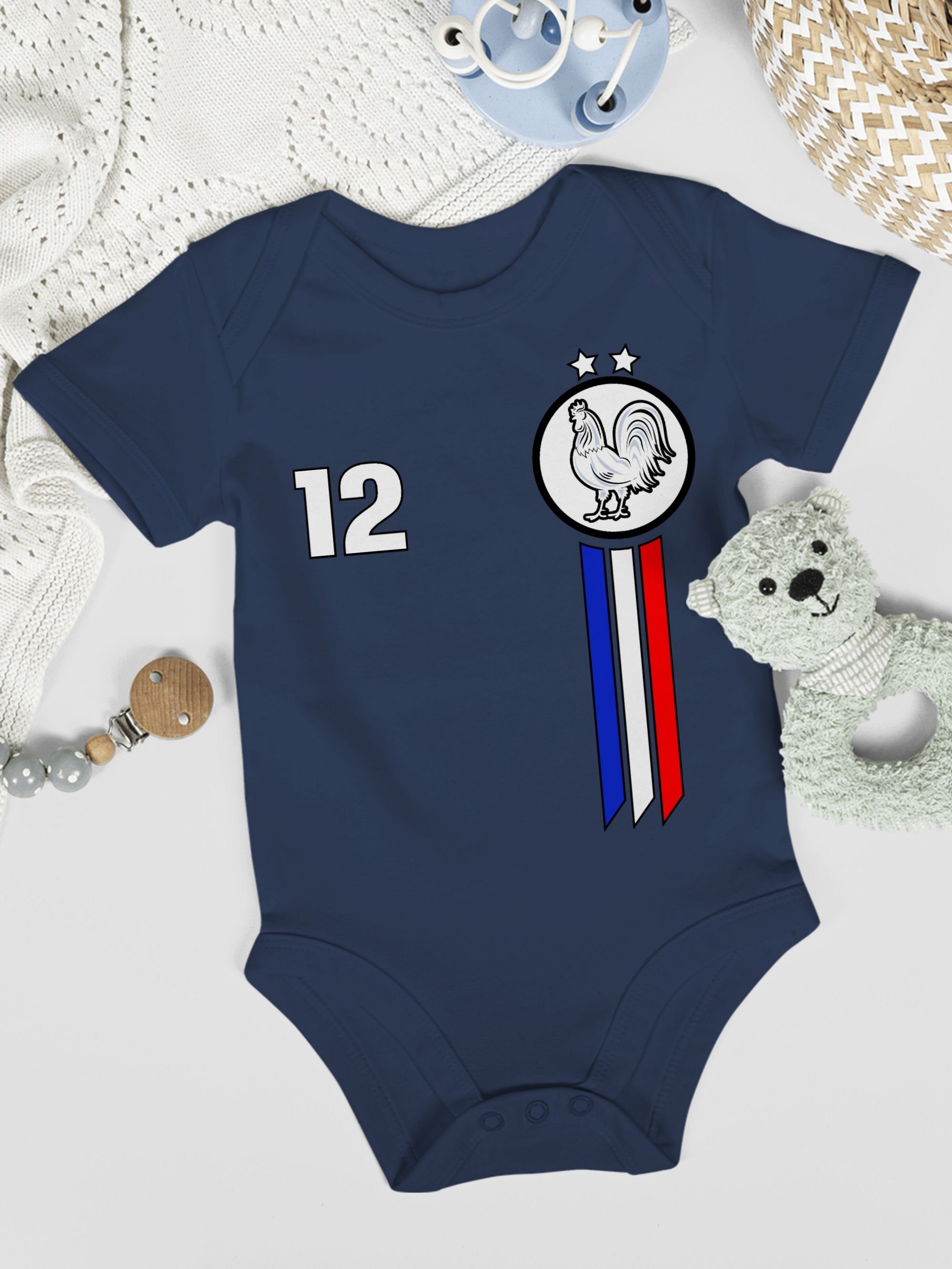 Shirtracer Shirtbody 12. Mann Frankreich Baby Fussball 2024 Blau 1 EM Navy Emblem