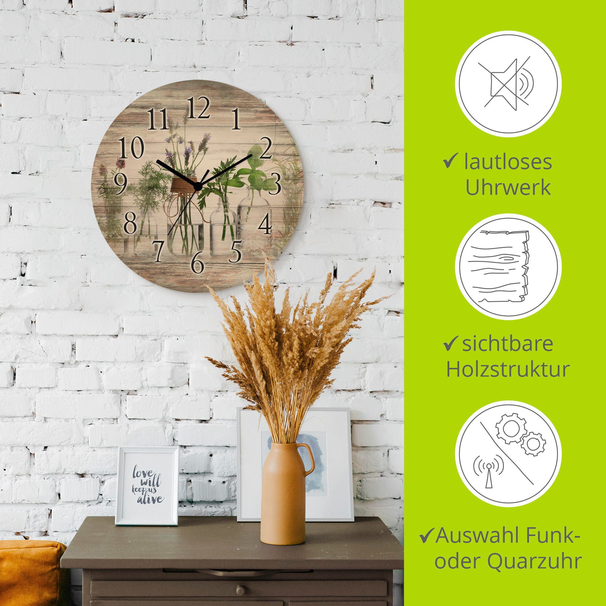 Artland Wanduhr Öle mit Kräutern (wahlweise mit Quarz- oder Funkuhrwerk, la günstig online kaufen