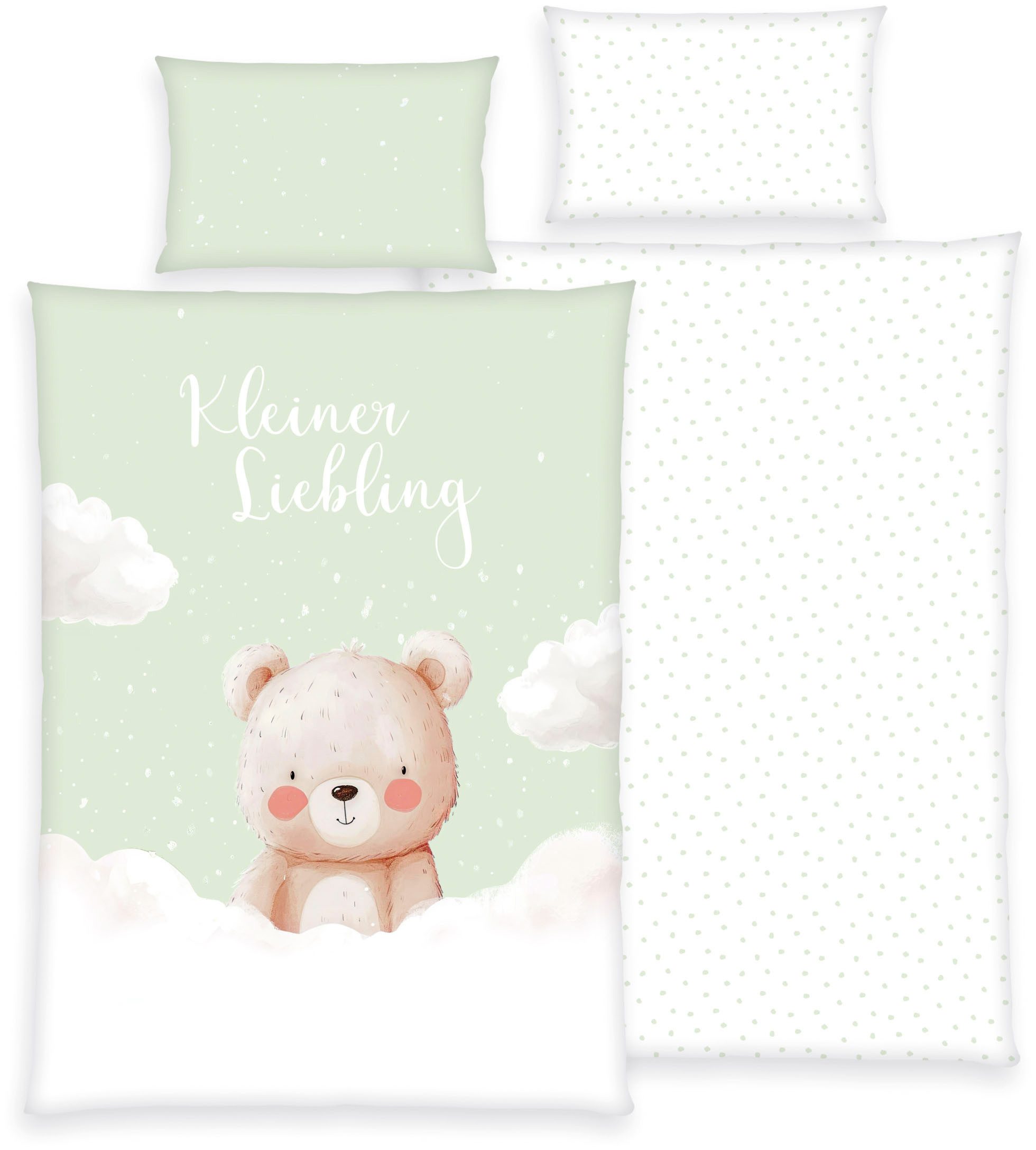 OTTO home Kinderbettwäsche Kleiner Liebling in Gr. 100x135 und 135x200 cm, Renforcé, 2 teilig, aus Baumwolle, mit niedlichem Bärenmotiv & Schriftzug, Babybettwäsche