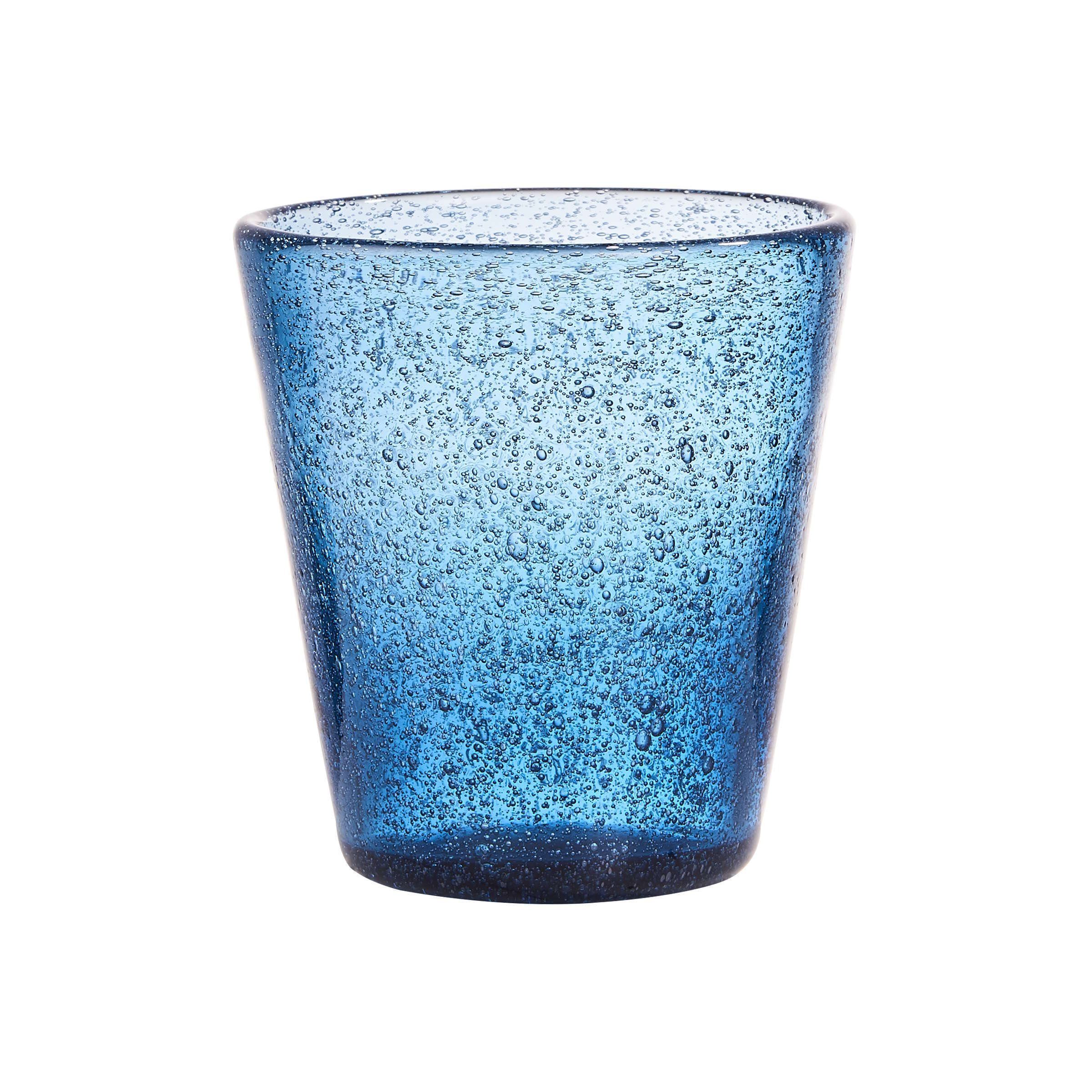 BUTLERS Glas WATER COLOUR Glas mit Luftblasen 290ml, Glas Blau