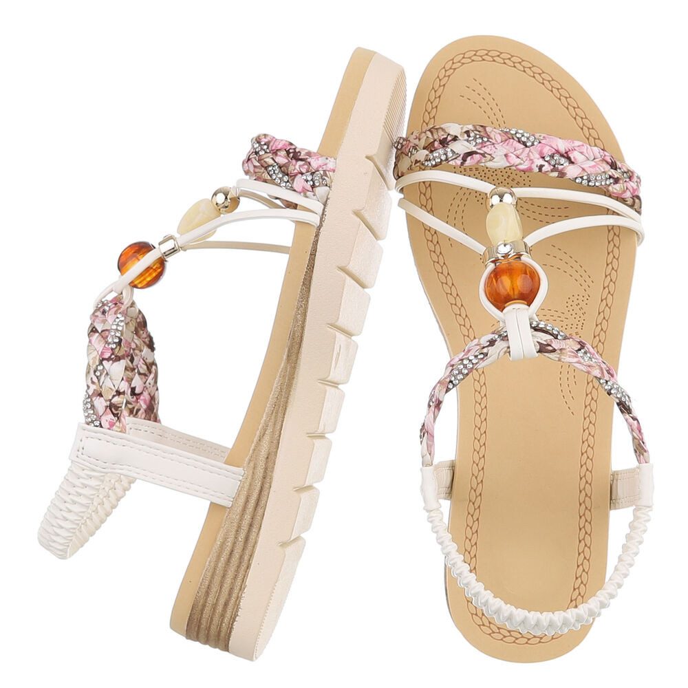Ital-Design Damen Sandale mit Schmuckdetails und Riemendesign Riemchensandalette (91971186) Keilabsatz/Wedge Keilsandaletten in Weiß
