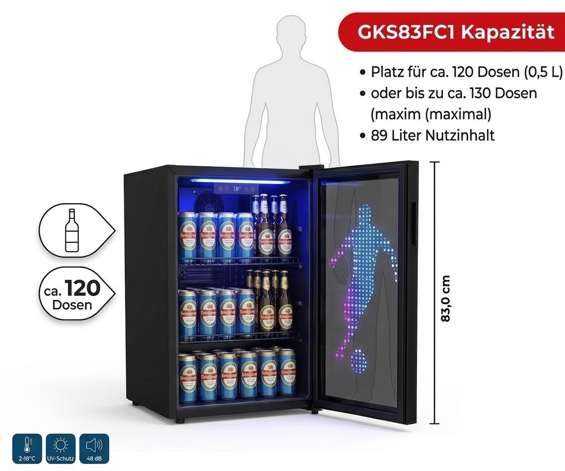 PKM Getränkekühlschrank GKS83FC1 GKS83FC1, 83 cm hoch, 44.5 cm breit, 90 Liter LED Motiv Touch Control Display