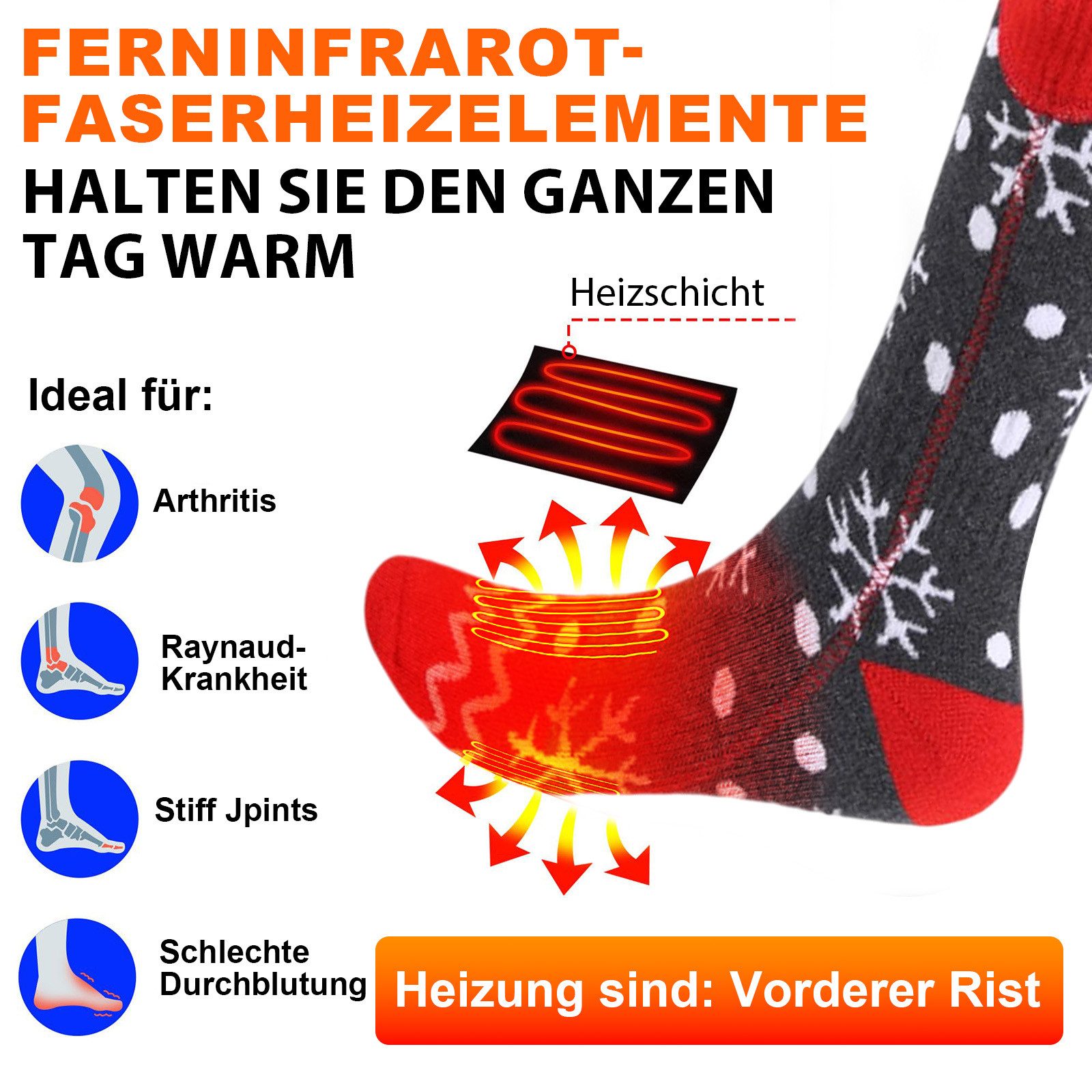 BTTO Funktionssocken Elektrisch Beheizte Socken Winter für Männer und Frauen,Thermo-Socken Elektrische Heizsocken für Skifahren, Angeln, Radfahren