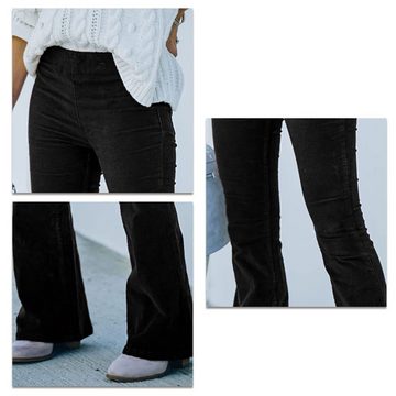AFAZ New Trading UG Cargohose Damen Cord Ausgestellte Hose Hohe Taille Seitlicher Reißverschluss Elastische Taille Ausgestellte Hose