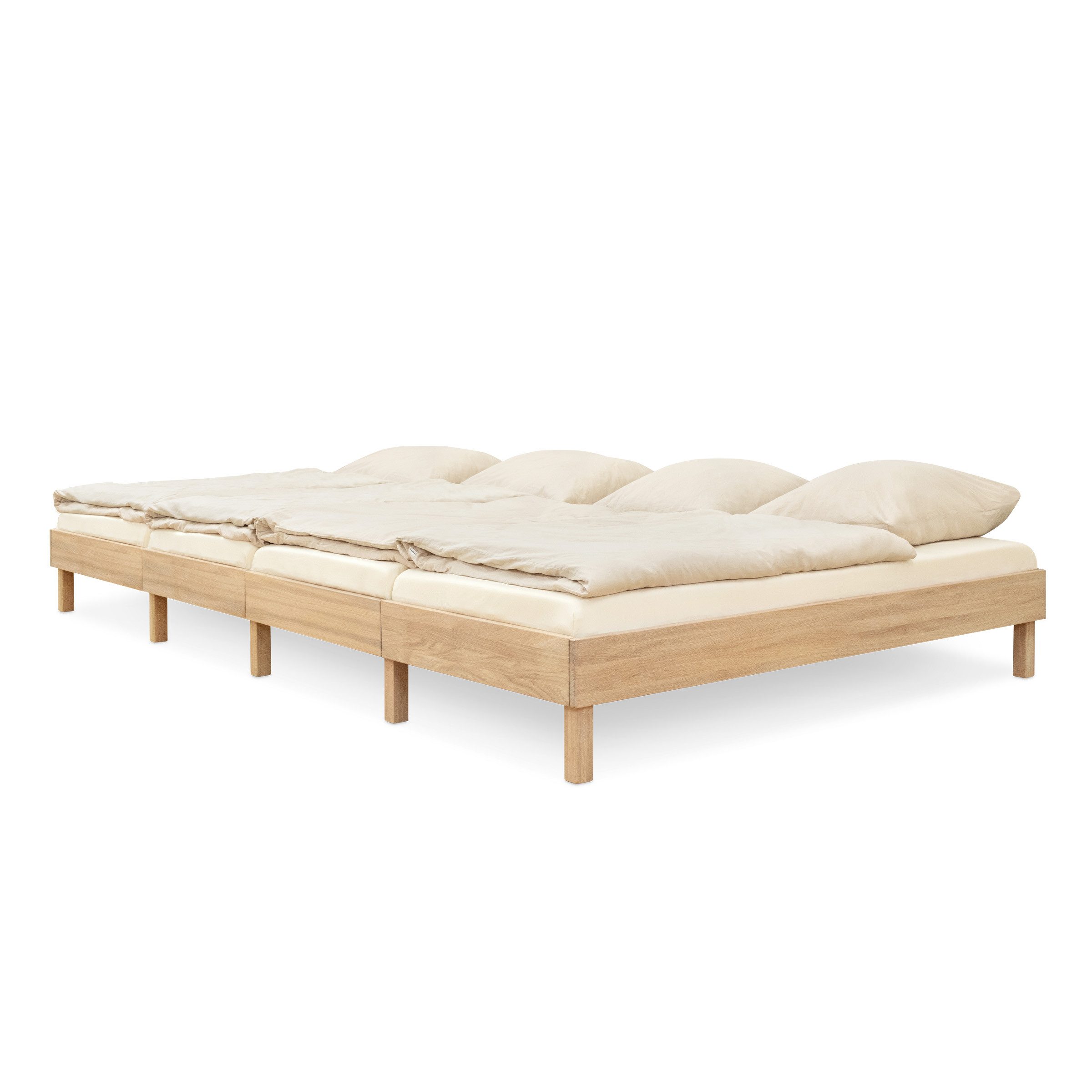 Ehrenkind Holzbett Plano, Modulares Familienbett, FSC® Zertifiziert (Familienbett, 360x200 cm, Massiv-Eiche geölt, 2‑in‑1 Höhe (Bodenbett oder Standard), Modular und Höhenverstellbar