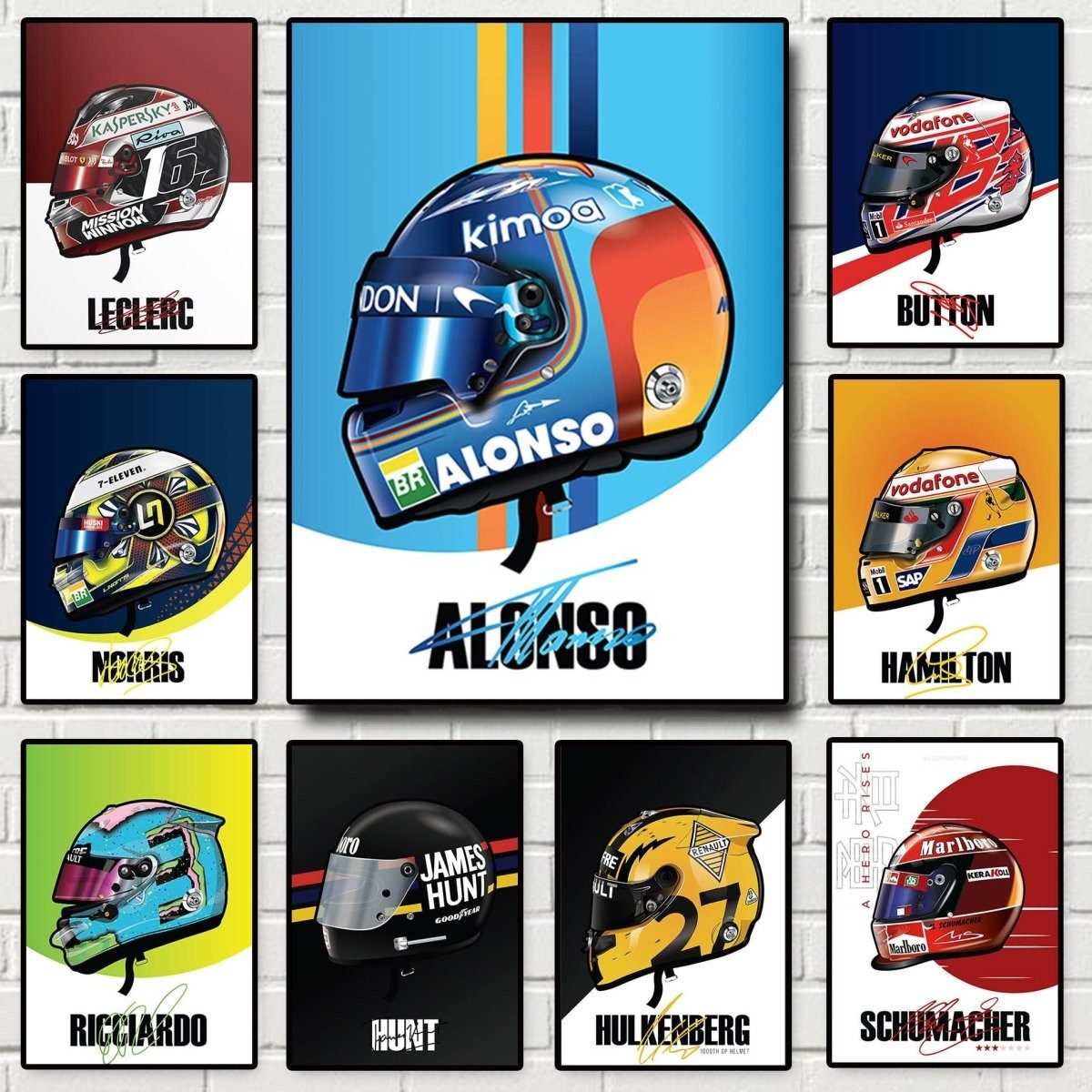 JUSTGOODMOOD Poster Formel 1 Helm Rennfahrer Name Unterschrift Deko Print ohne Rahmen H Ha, H Hamilton (1 St)