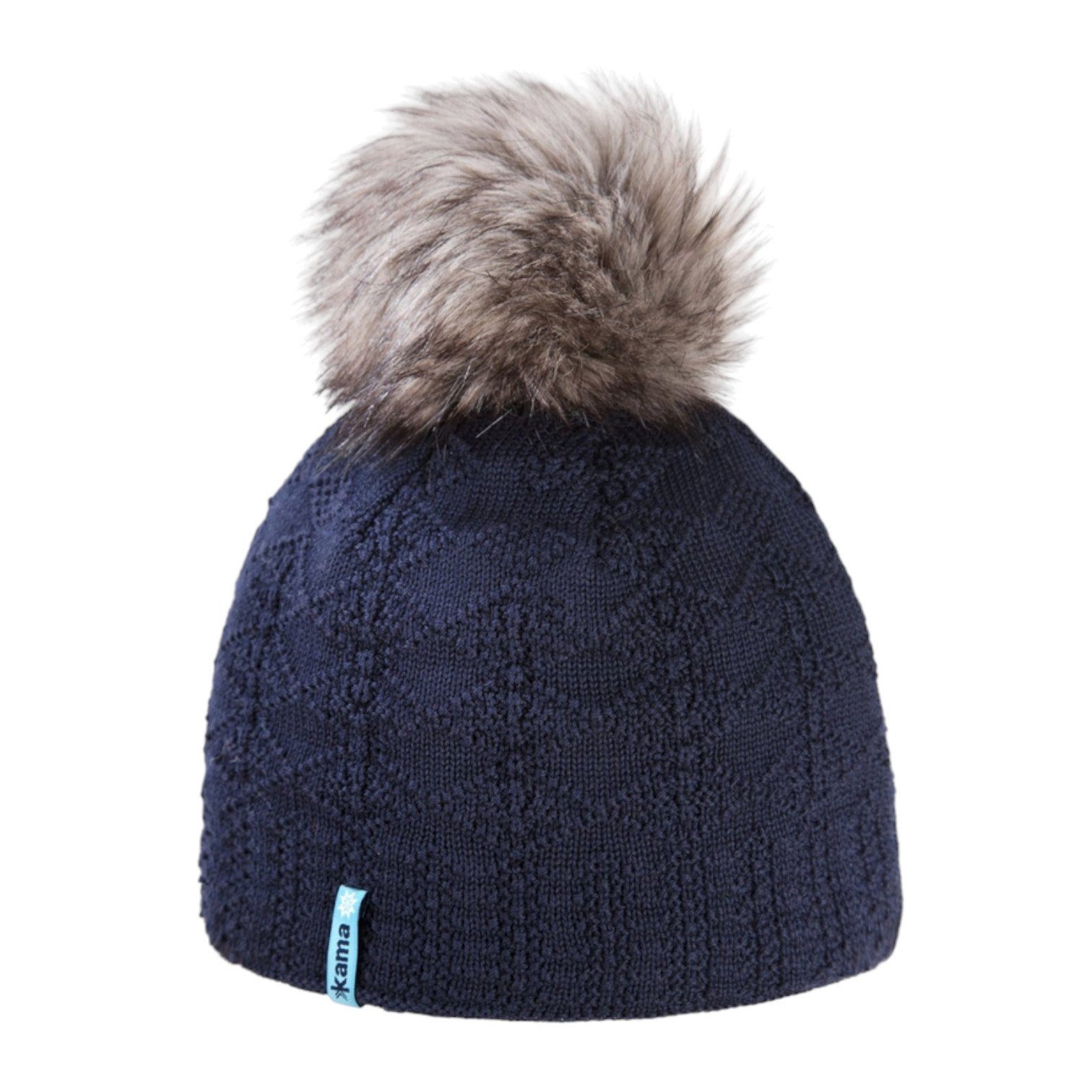 kama Strickmütze (Bommel) A109 Merino - Damen navyblau - 1 Stück