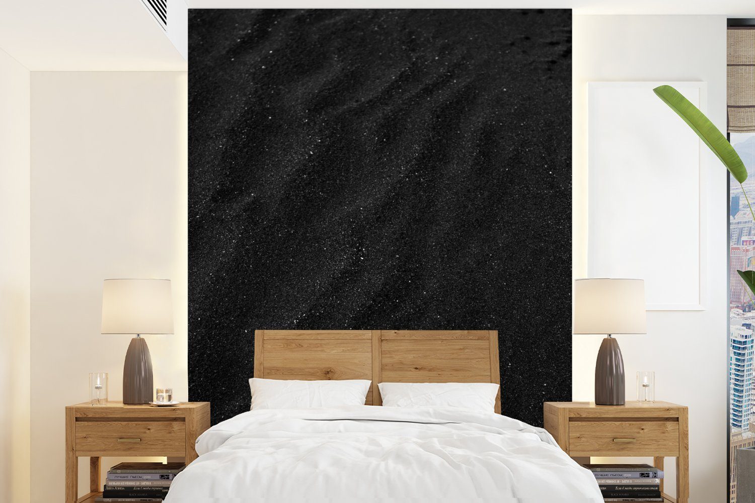 MuchoWow Fototapete Sand - Schwarz - Weiß - Strand, Matt, bedruckt, (4 St), Montagefertig Vinyl Tapete für Wohnzimmer, Wandtapete