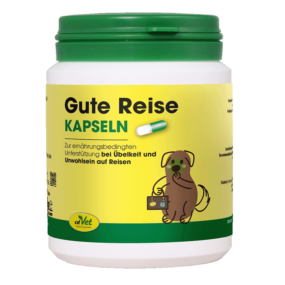 cdVet Gute Reise Kapseln, Ergänzungsfutter für: Hunde, Bei Reisen, Übelkeit, Unwohlsein, Stress