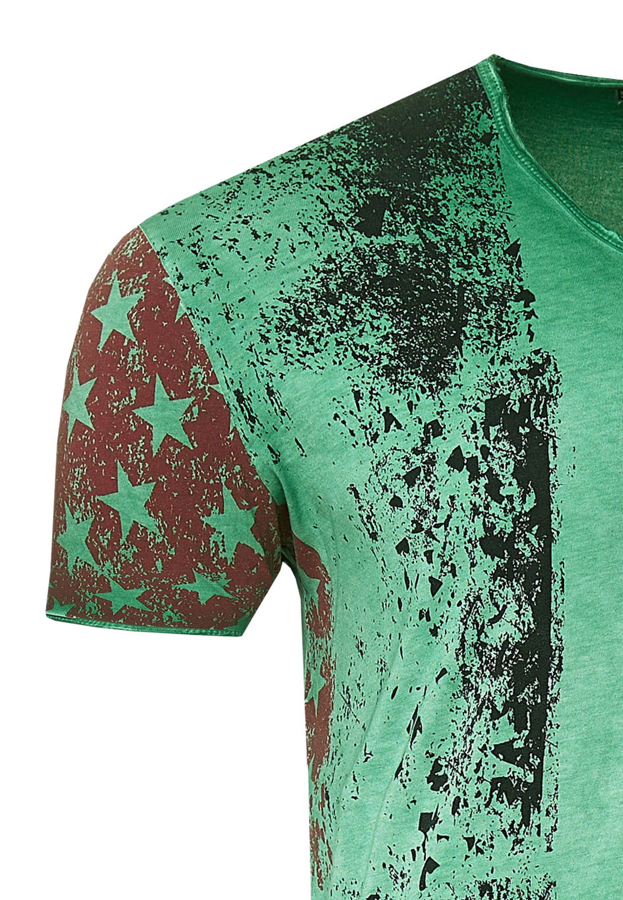 Neal T-Shirt mit V-Neck grün Rusty